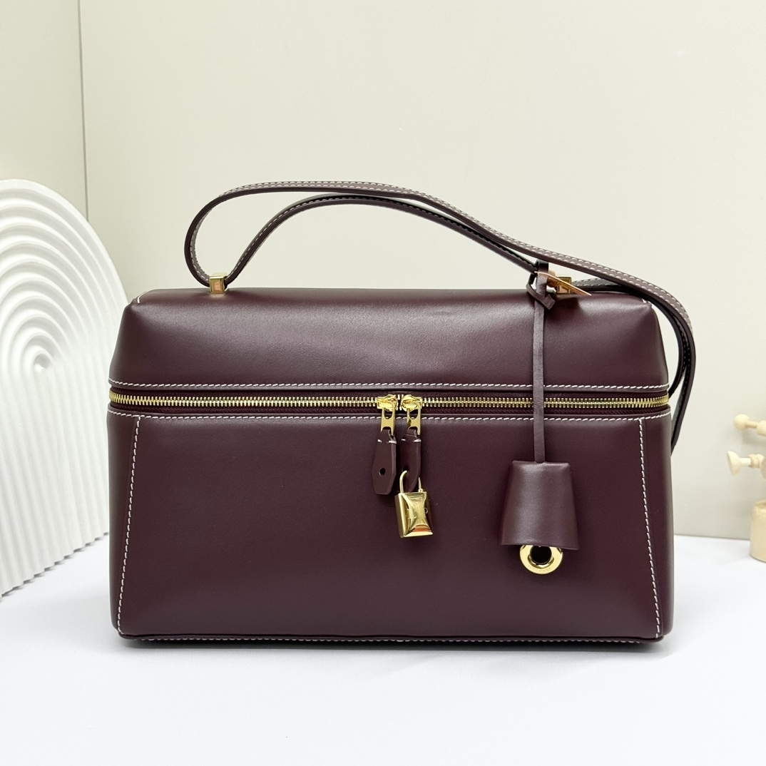 Loro Piana Extra Leather Shoulder Bag In Dark Chocolate Licorice