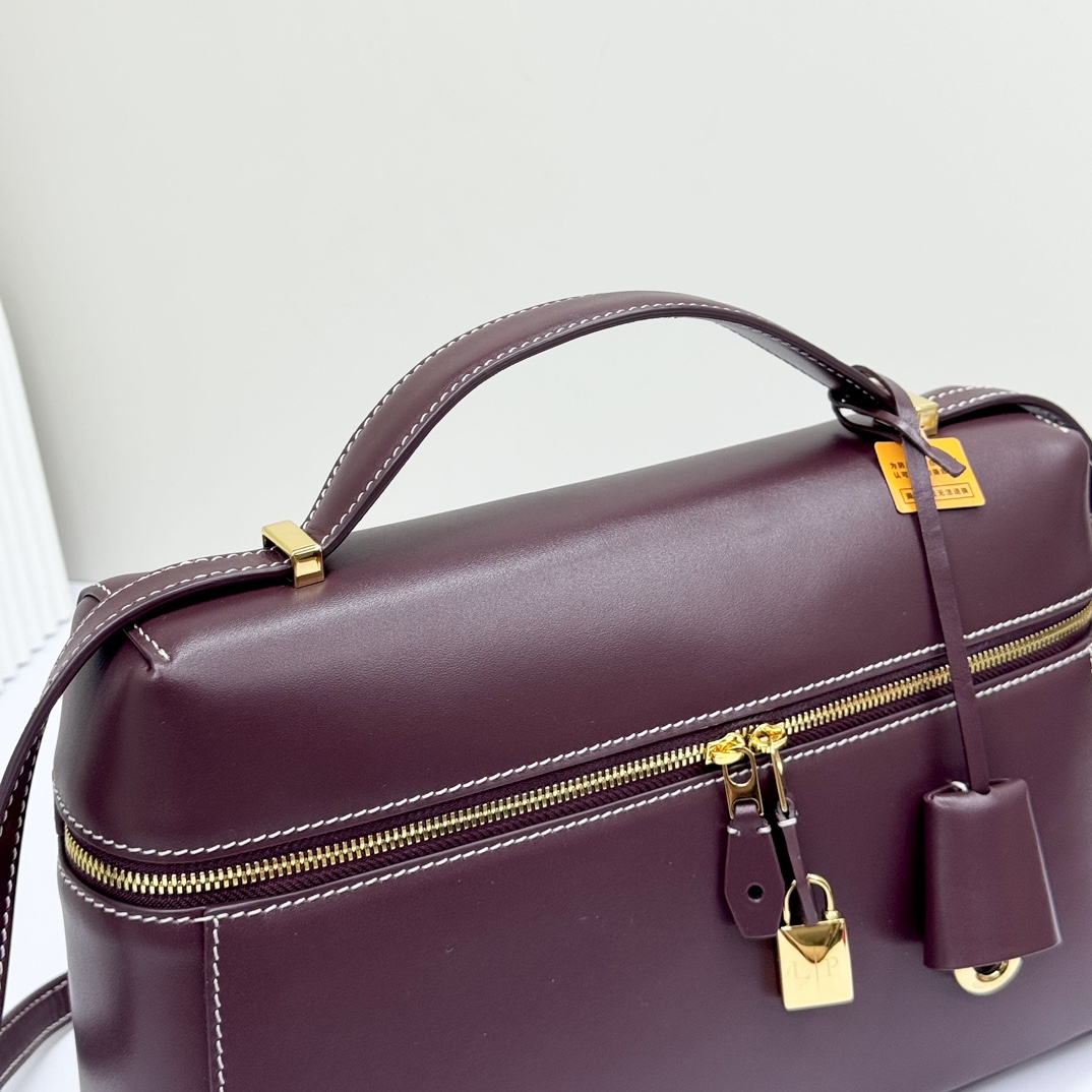 Loro Piana Extra Leather Shoulder Bag In Dark Chocolate Licorice