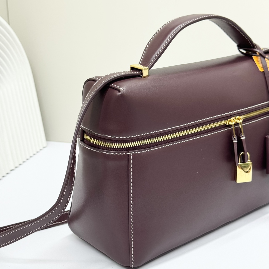 Loro Piana Extra Leather Shoulder Bag In Dark Chocolate Licorice