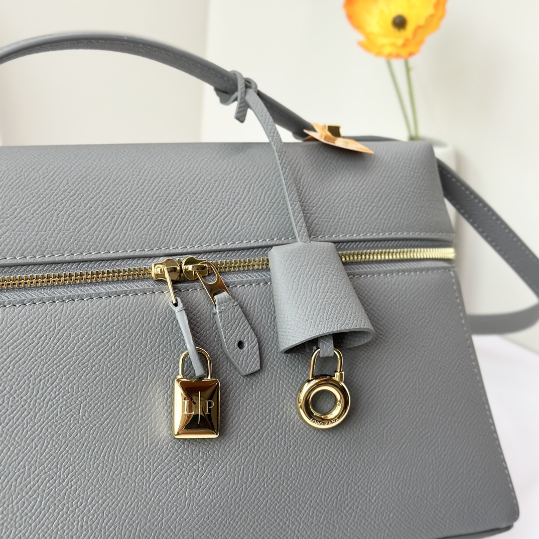 Loro Piana Calf Leather Extra Bag L - Grey Shoulder Bags,