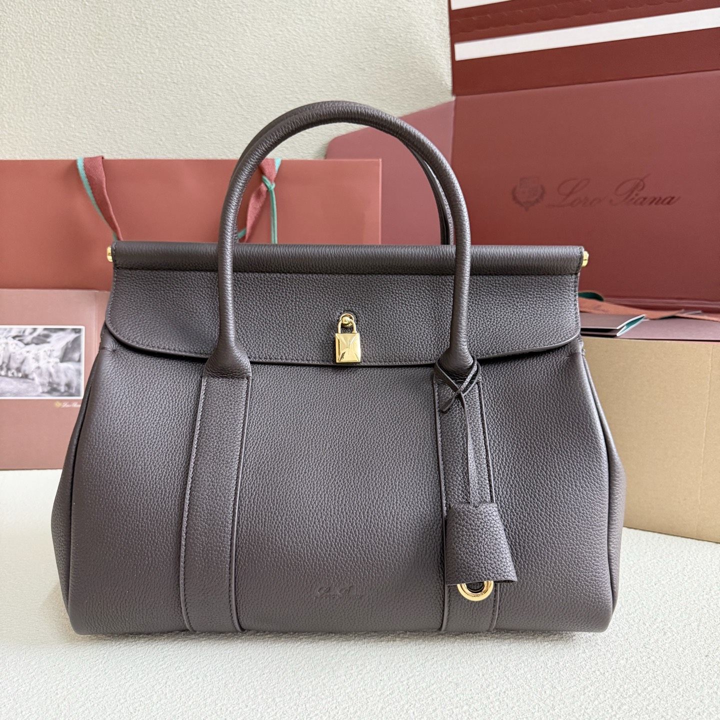 Loro Piana Loom bag L32 Grained Calfskin gray| Loro Piana US