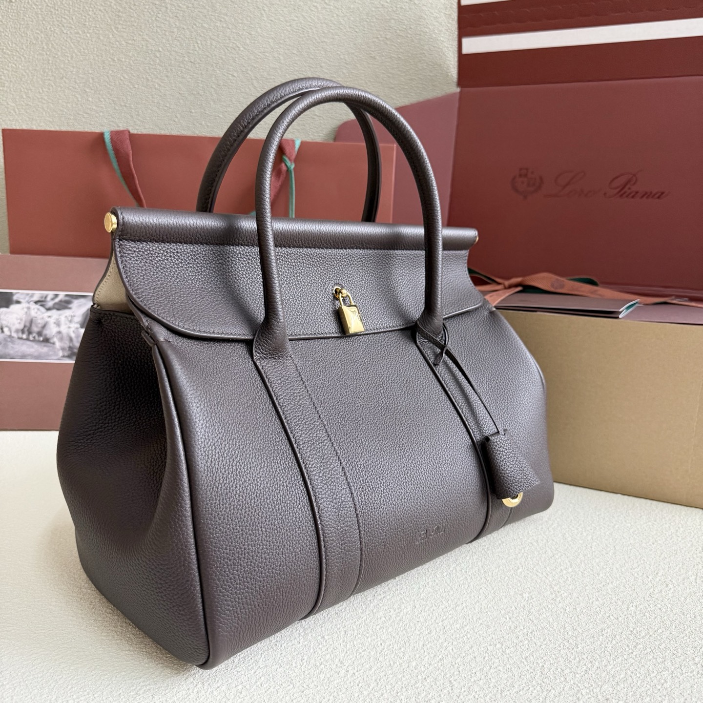 Loro Piana Loom bag L32 Grained Calfskin gray| Loro Piana US