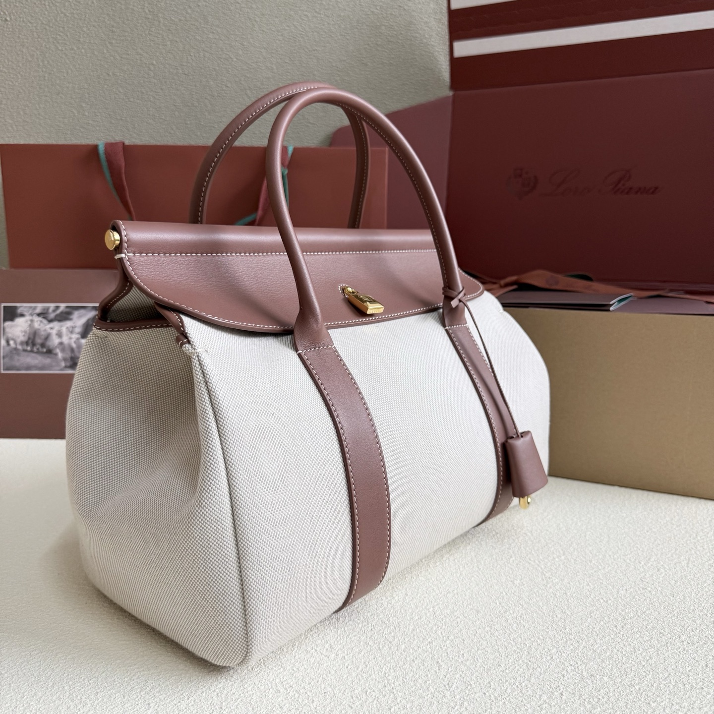 Loro Piana Loom bag L32 Cotton, Linen Natural/Caramel Sugar | Loro Piana US