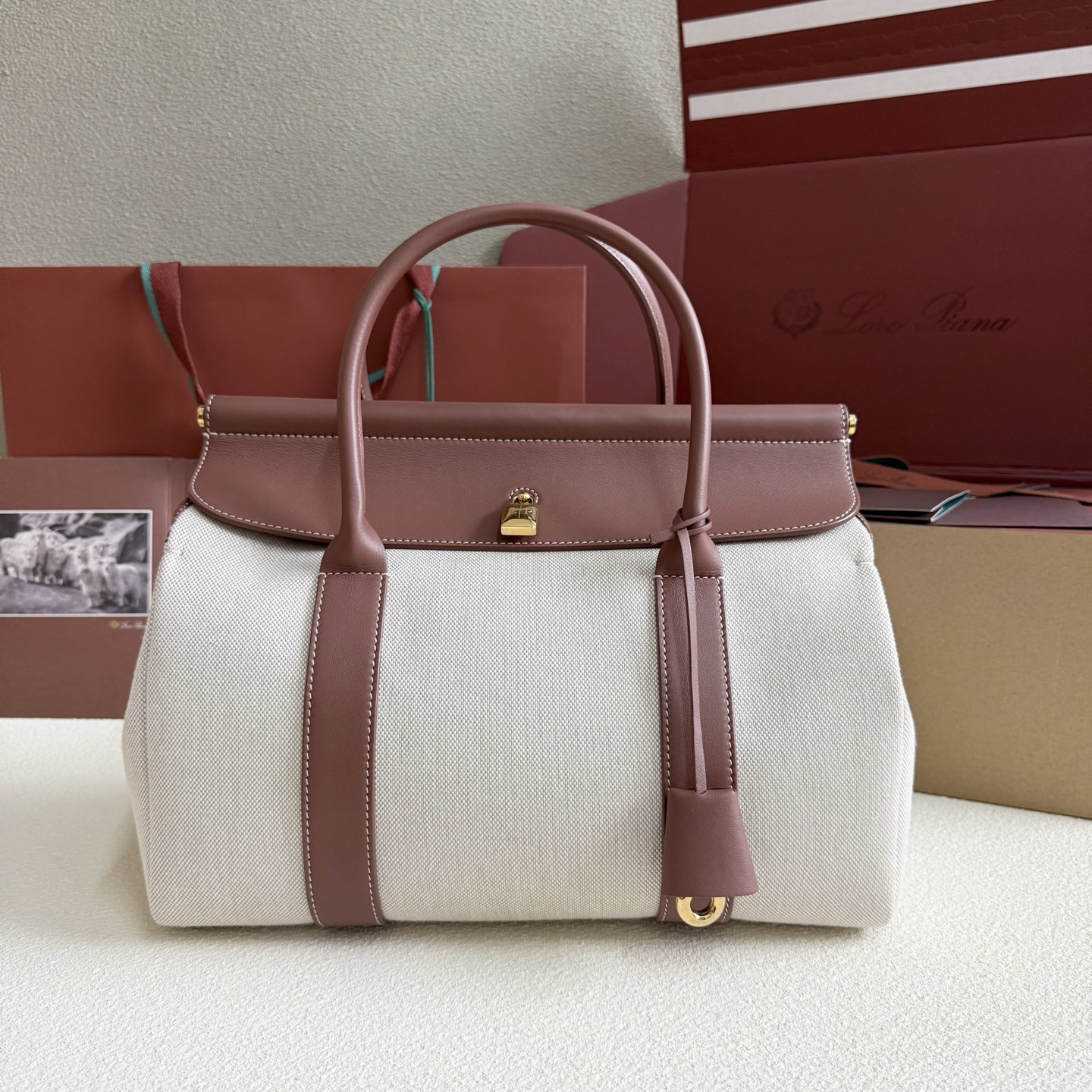 Loro Piana Loom bag L32 Cotton, Linen Natural/Caramel Sugar | Loro Piana US