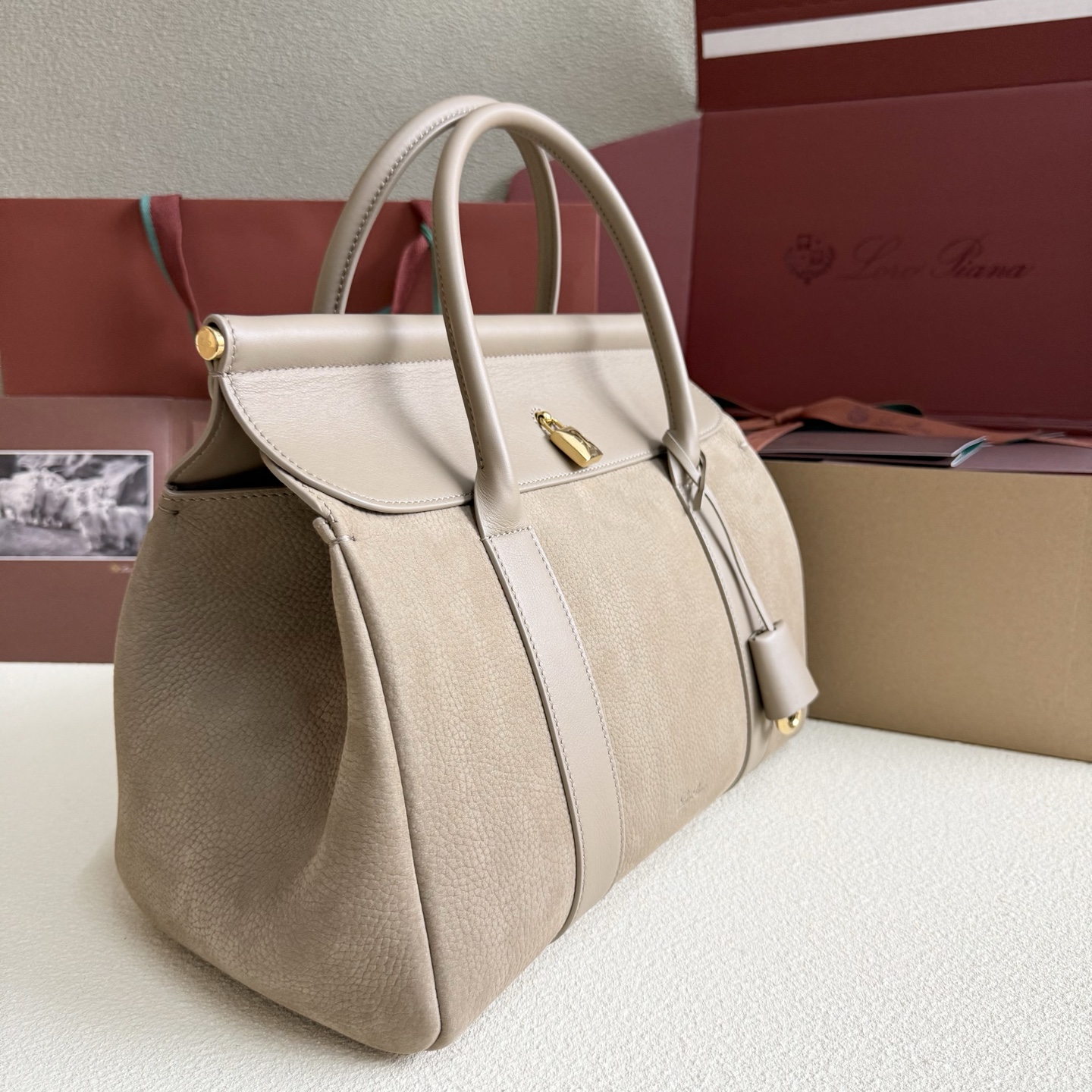 Loro Piana Loom bag L32 Grained Calfskin Light Mastic/Sun Gold | Loro