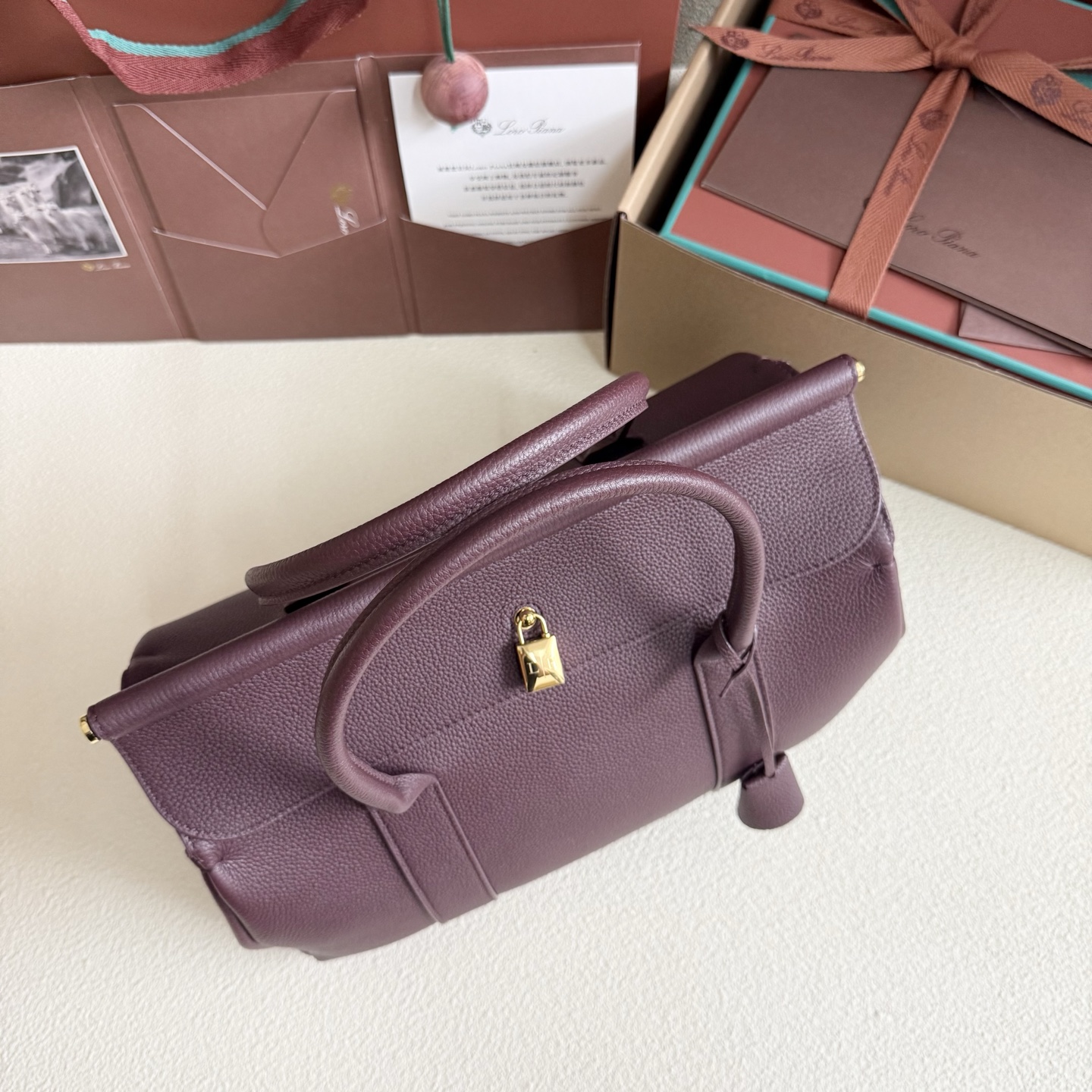 Loro Piana Loom bag L32 Grained Calfskin Azuki Beans/Sun Gold | Loro