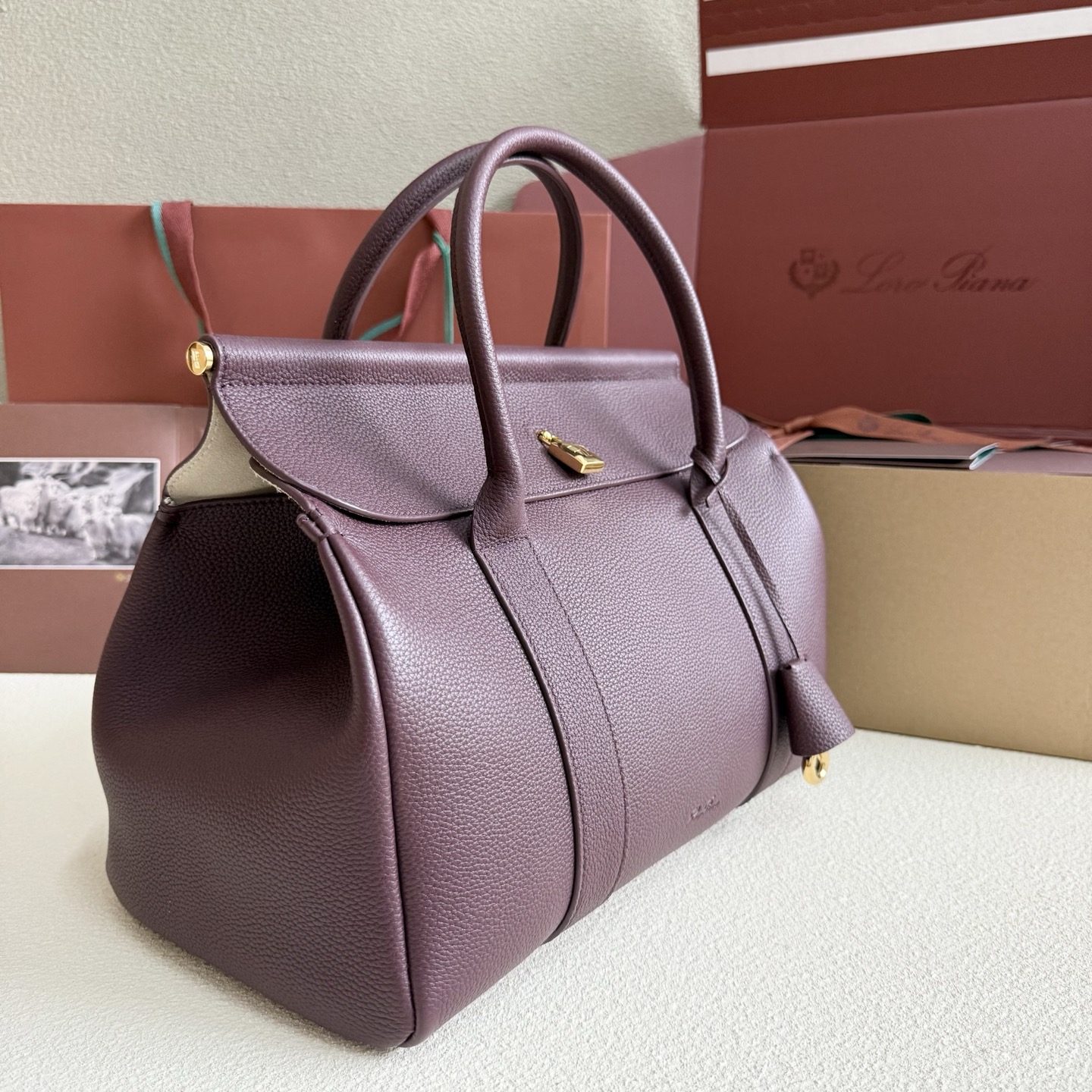 Loro Piana Loom bag L32 Grained Calfskin Azuki Beans/Sun Gold | Loro