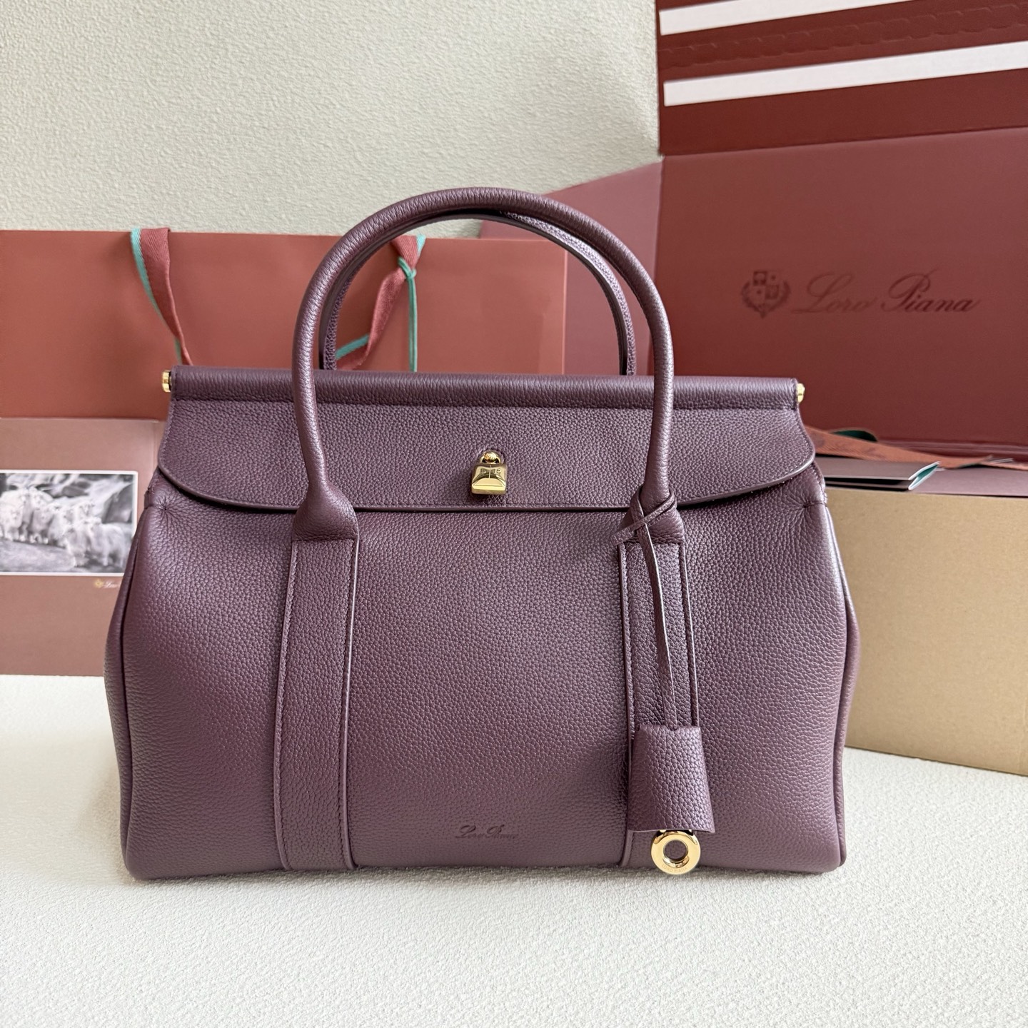 Loro Piana Loom bag L32 Grained Calfskin Azuki Beans/Sun Gold | Loro