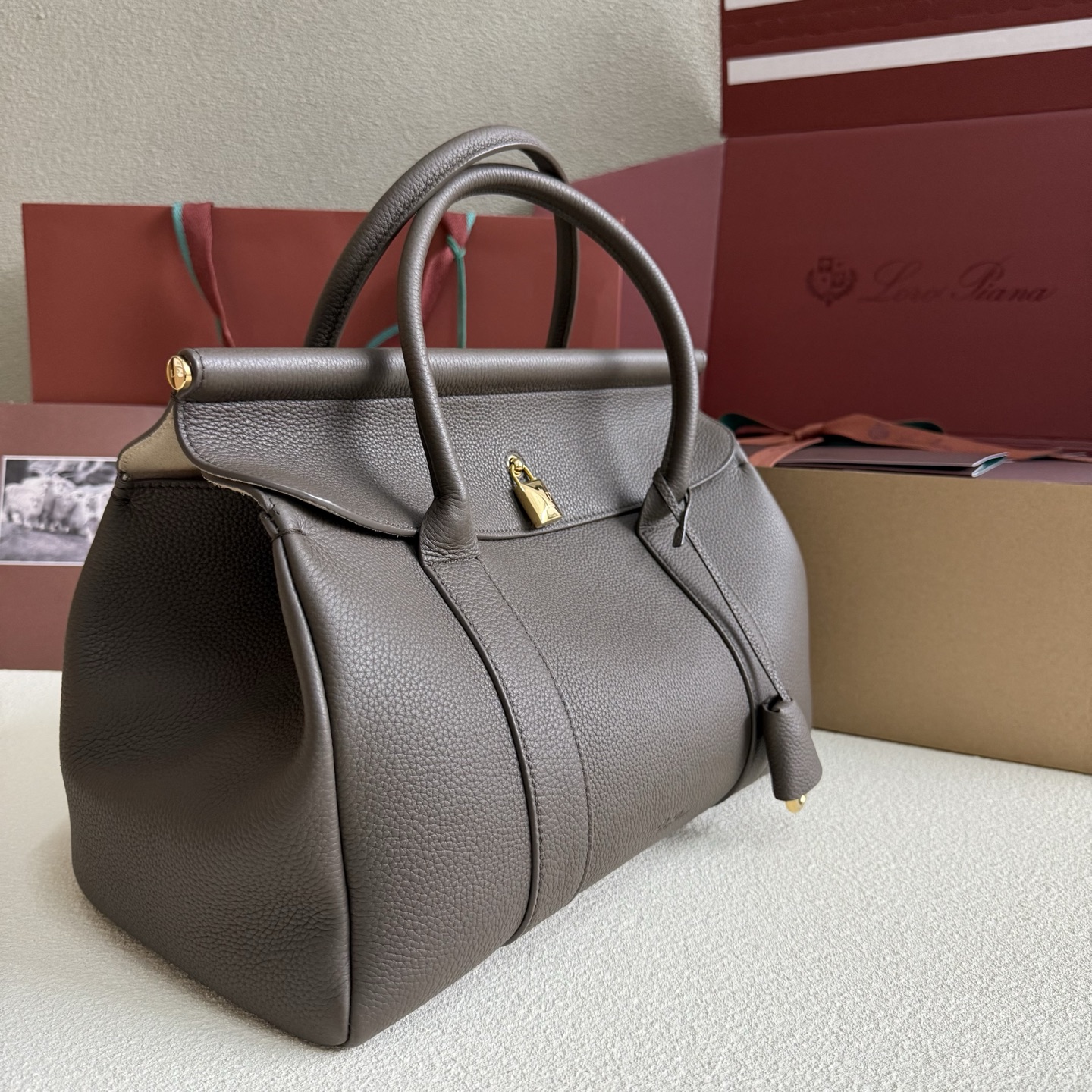 Loro Piana Loom bag L32 Grained Calfskin Rain Drops/Sun Gold | Loro