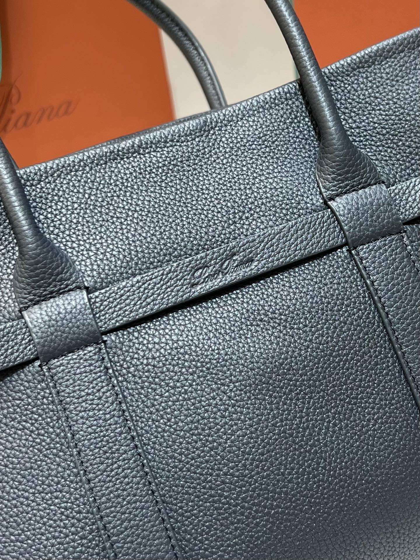 Loro Piana Small Ghiera Shopper Calfskin Blue Navy/Sun Gold | Loro Piana US