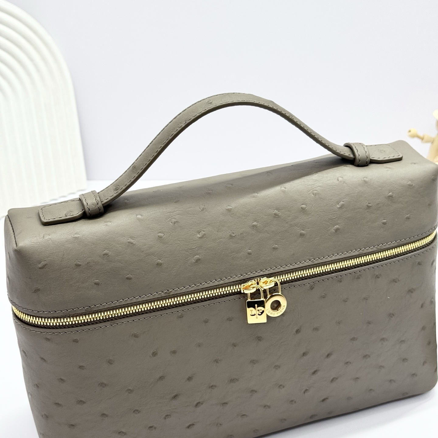 Loro Piana Grey Ostrich Extra Pocket L27 Pouch Loro Piana