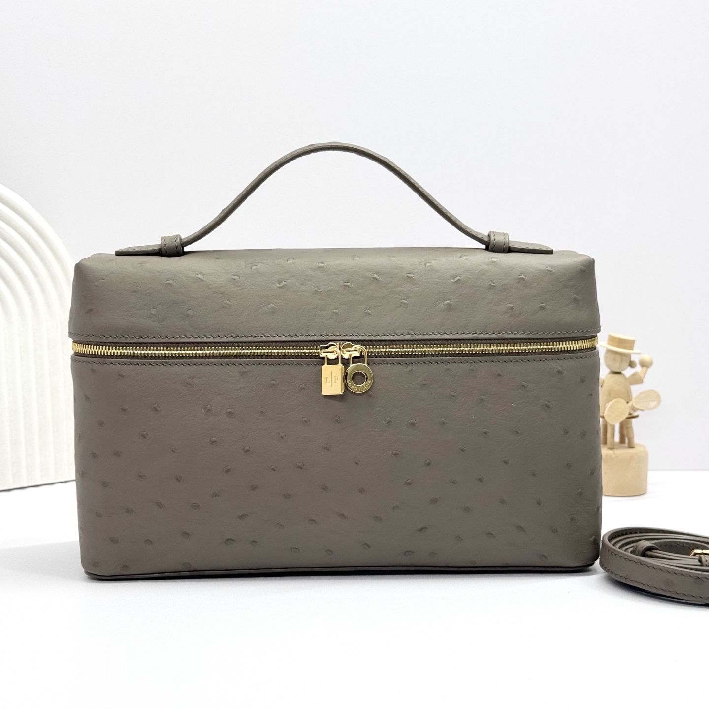 Loro Piana Grey Ostrich Extra Pocket L27 Pouch Loro Piana
