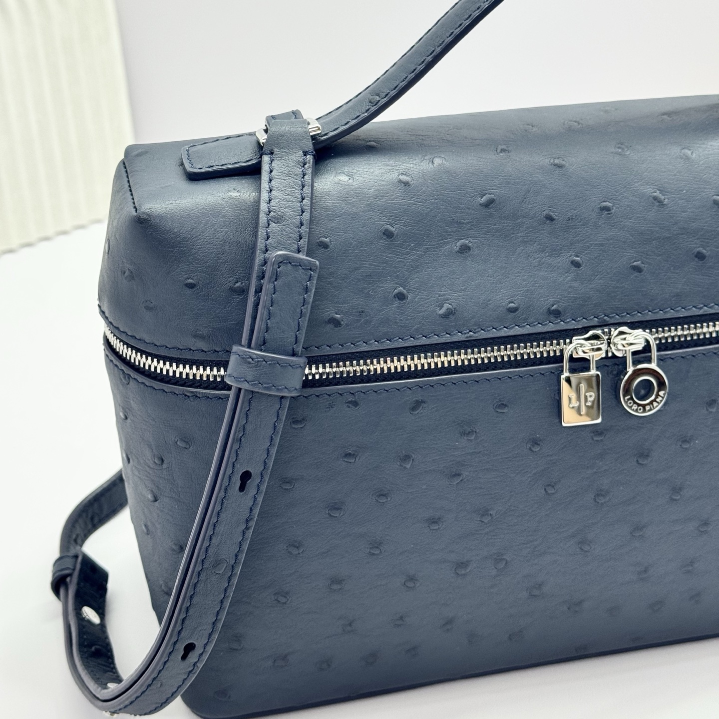 Loro Piana Ostrich Extra Pocket L19 Pouch - Blue Handle Bags,