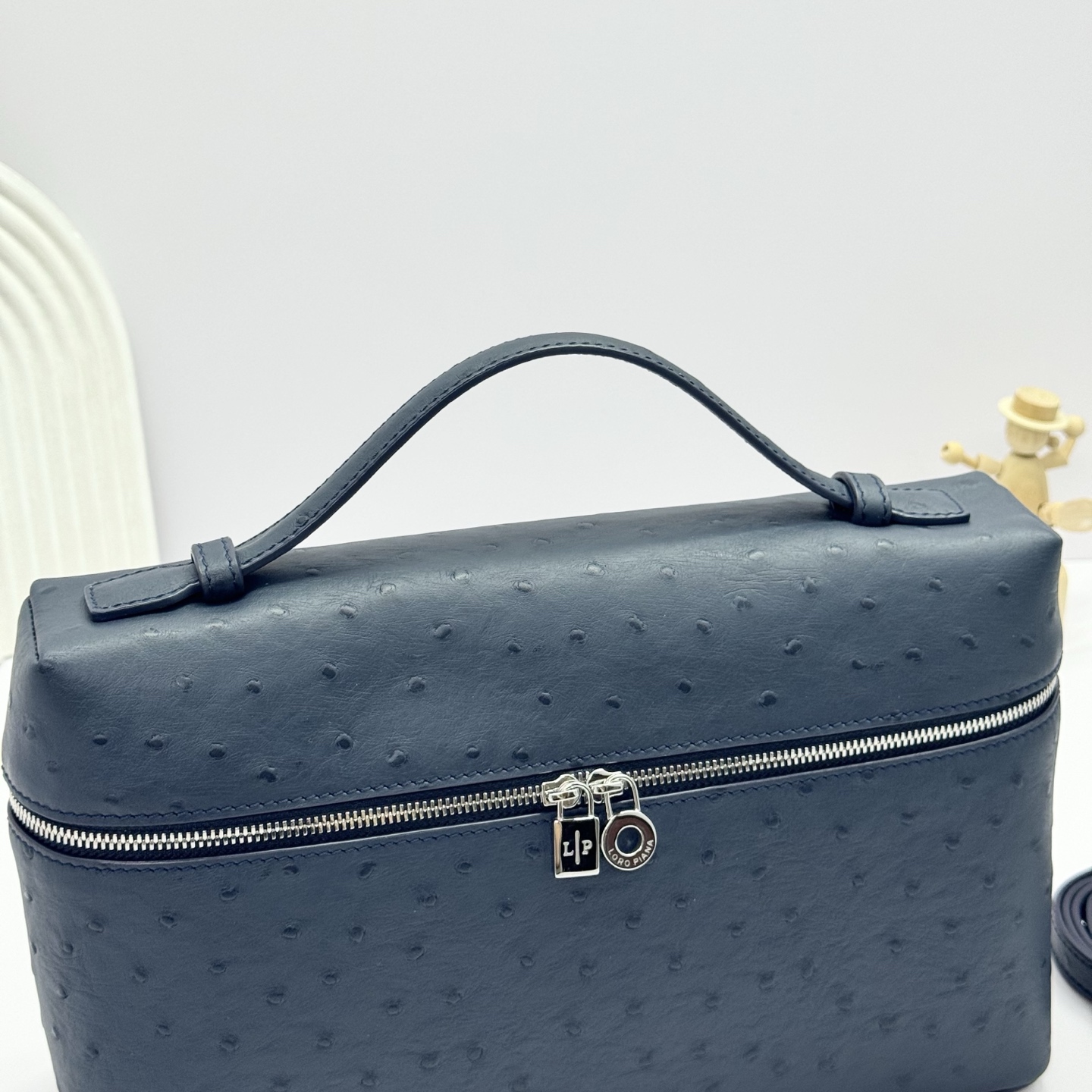 Loro Piana Ostrich Extra Pocket L19 Pouch - Blue Handle Bags,