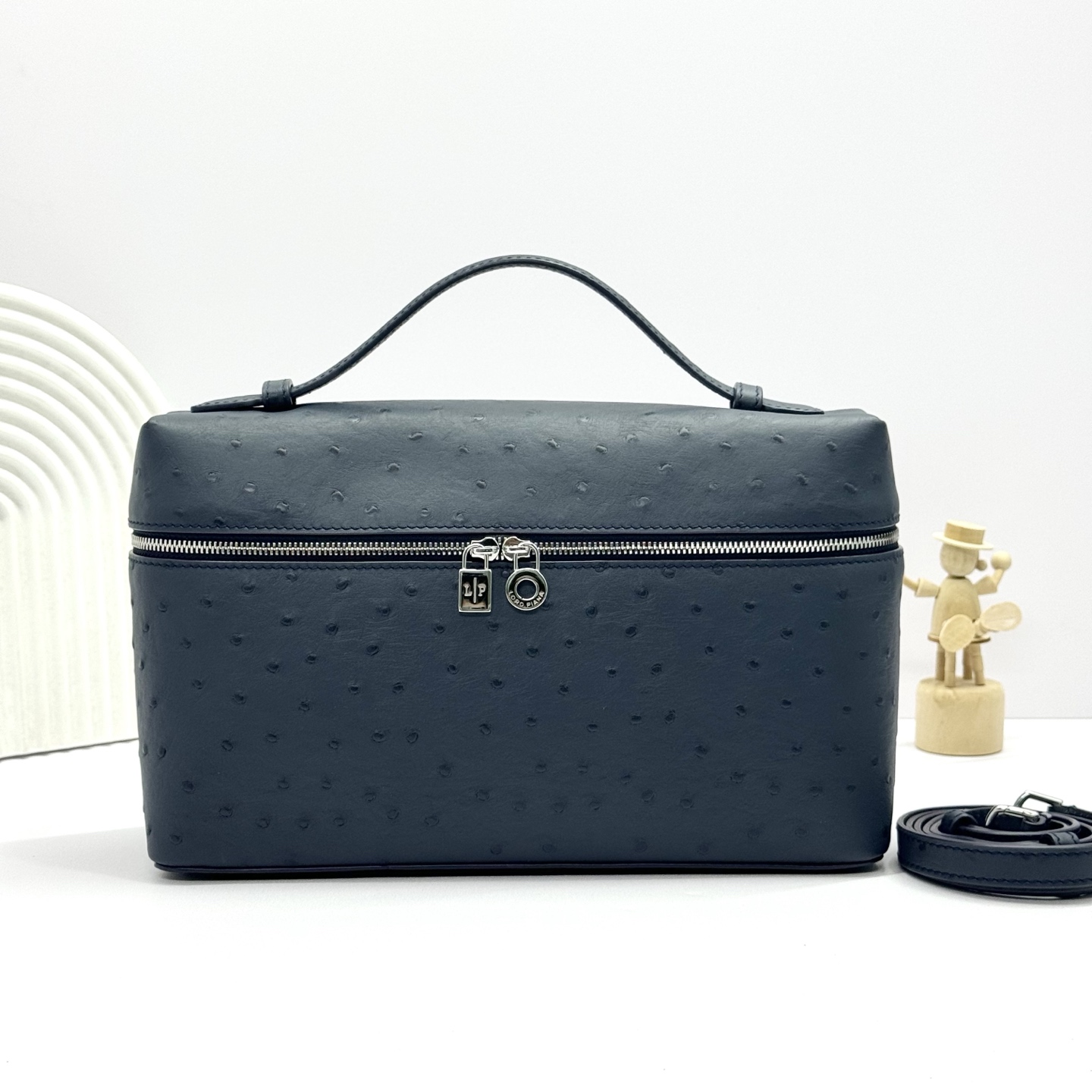 Loro Piana Ostrich Extra Pocket L19 Pouch – Blue Handle Bags,