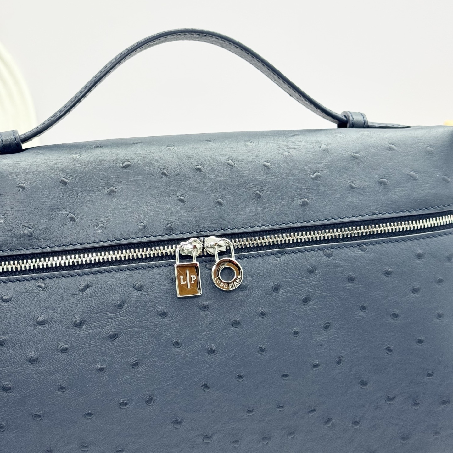 Loro Piana Ostrich Extra Pocket L19 Pouch - Blue Handle Bags,