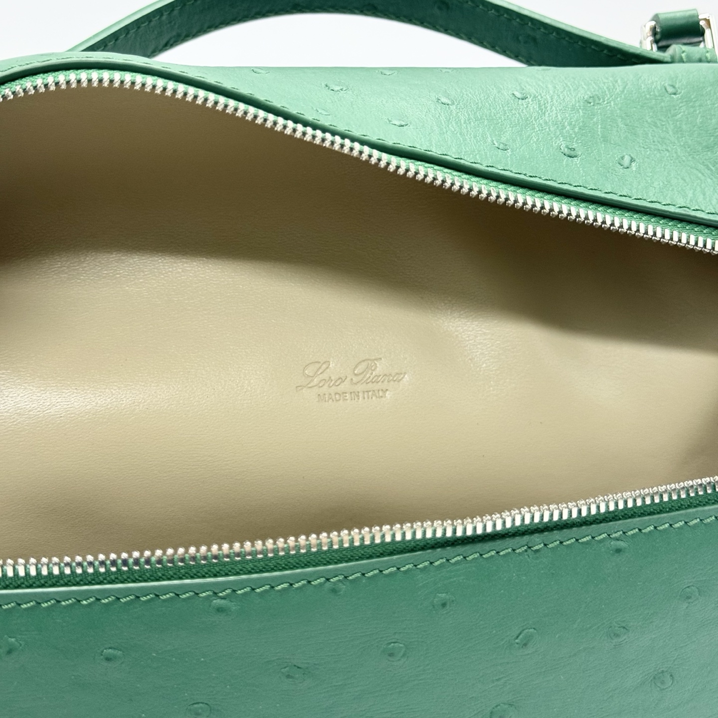 Extra pocket ostrich handbag Loro Piana Green in Ostrich -
