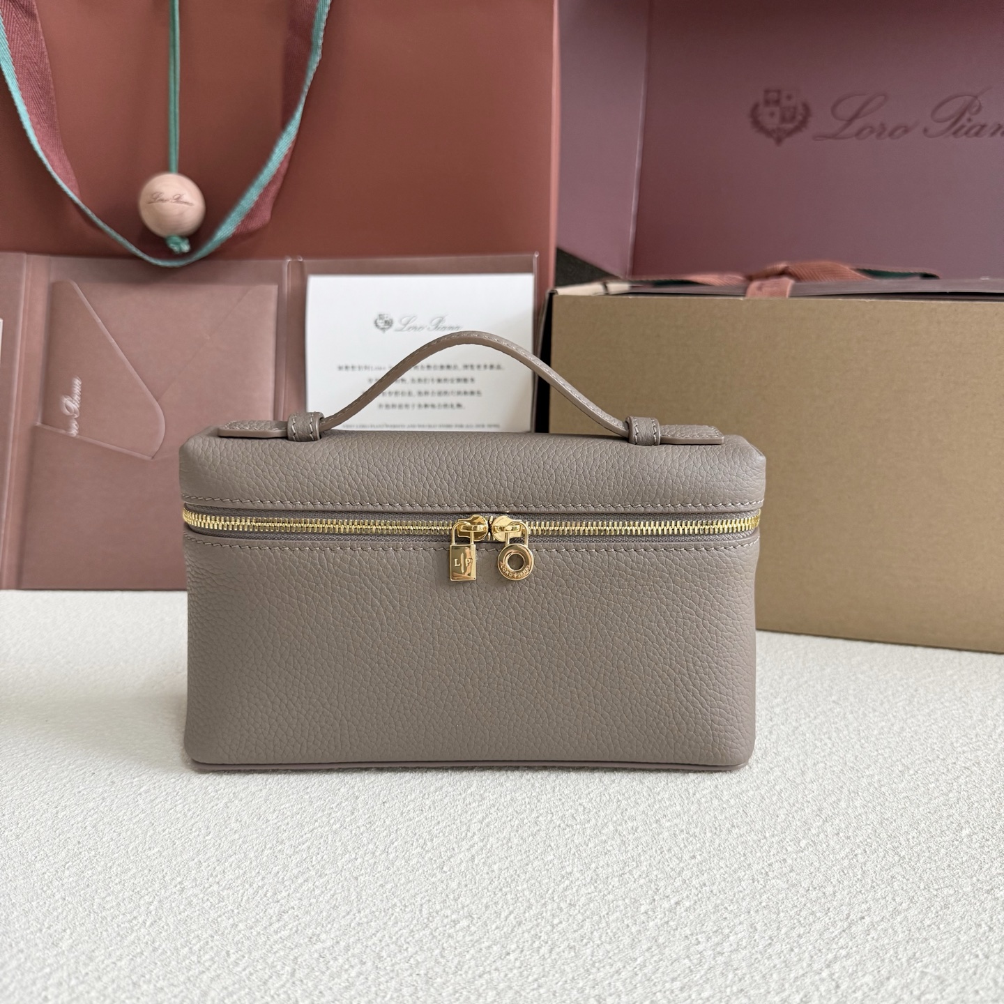 Extra pocket leather handbag Loro Piana Grey in Leather