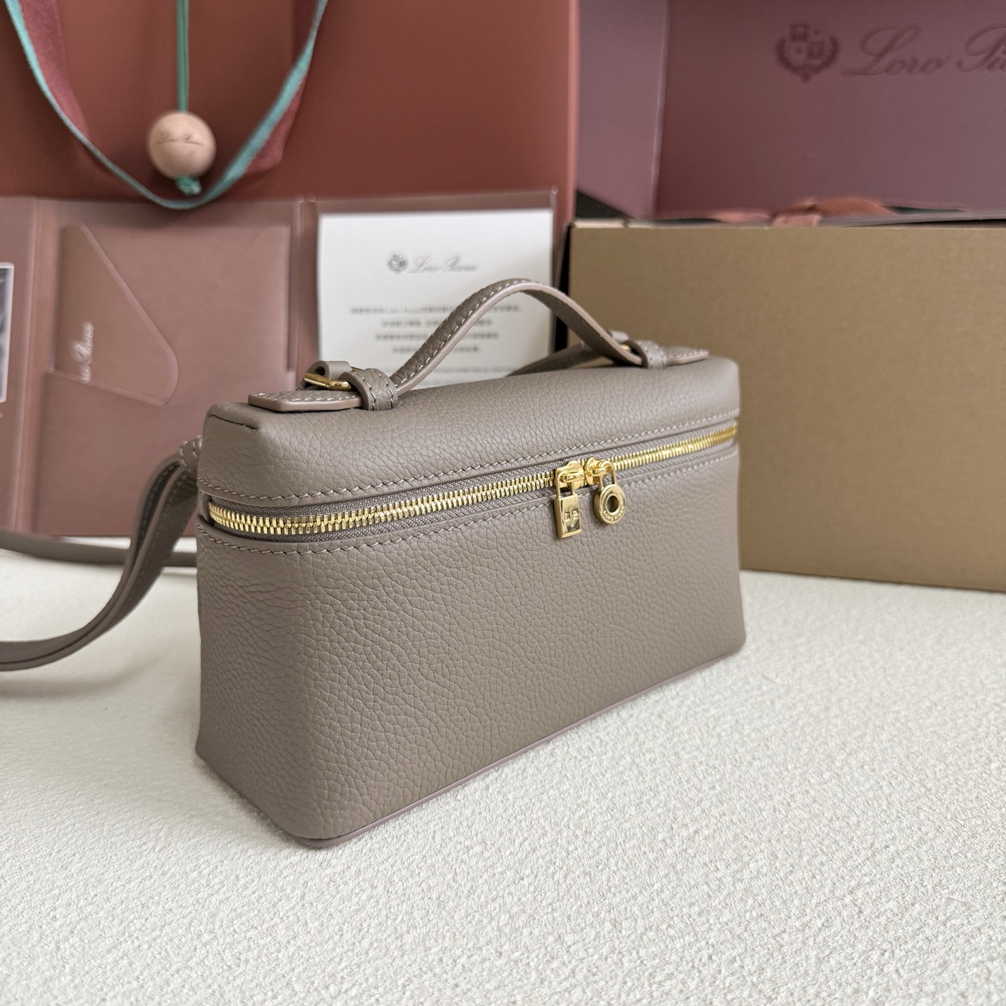 Extra pocket leather handbag Loro Piana Grey in Leather