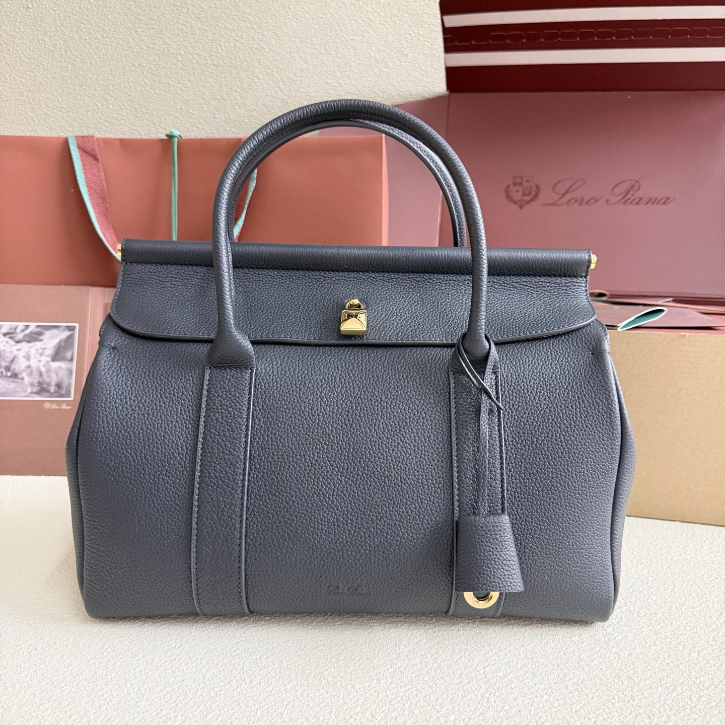Loro Piana Loom bag L32 Grained Calfskin Navy Blue | Loro Piana US