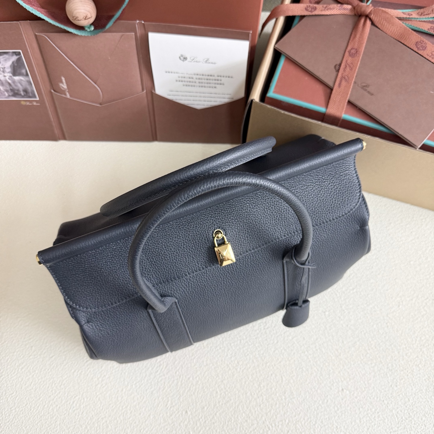Loro Piana Loom bag L32 Grained Calfskin Navy Blue | Loro Piana US