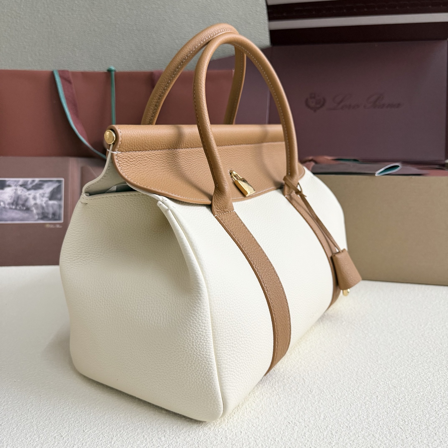 Loro Piana Loom bag L25 Cotton, Calfskin Nougat/Warm Tan/Sun Gold |
