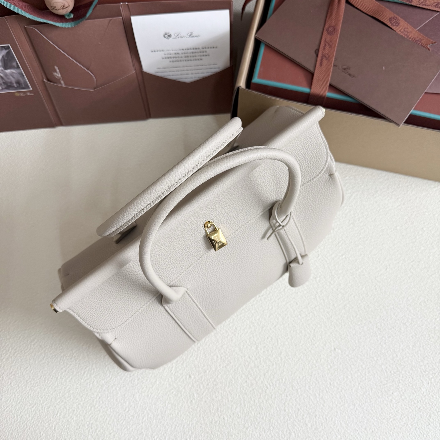 Loro Piana Loom bag L32 Grained Calfskin Light Travertine/Sun Gold | Loro