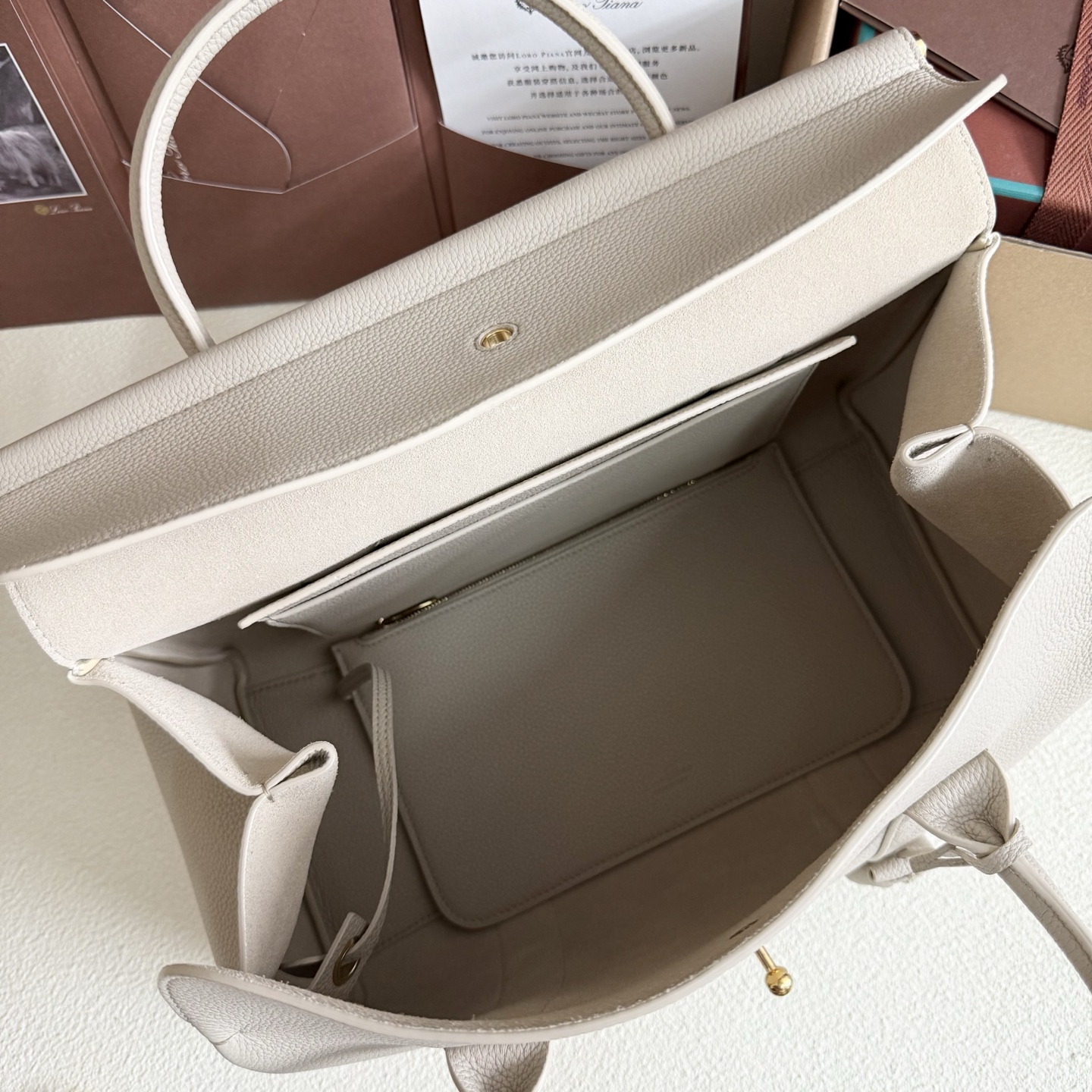 Loro Piana Loom bag L32 Grained Calfskin Light Travertine/Sun Gold | Loro