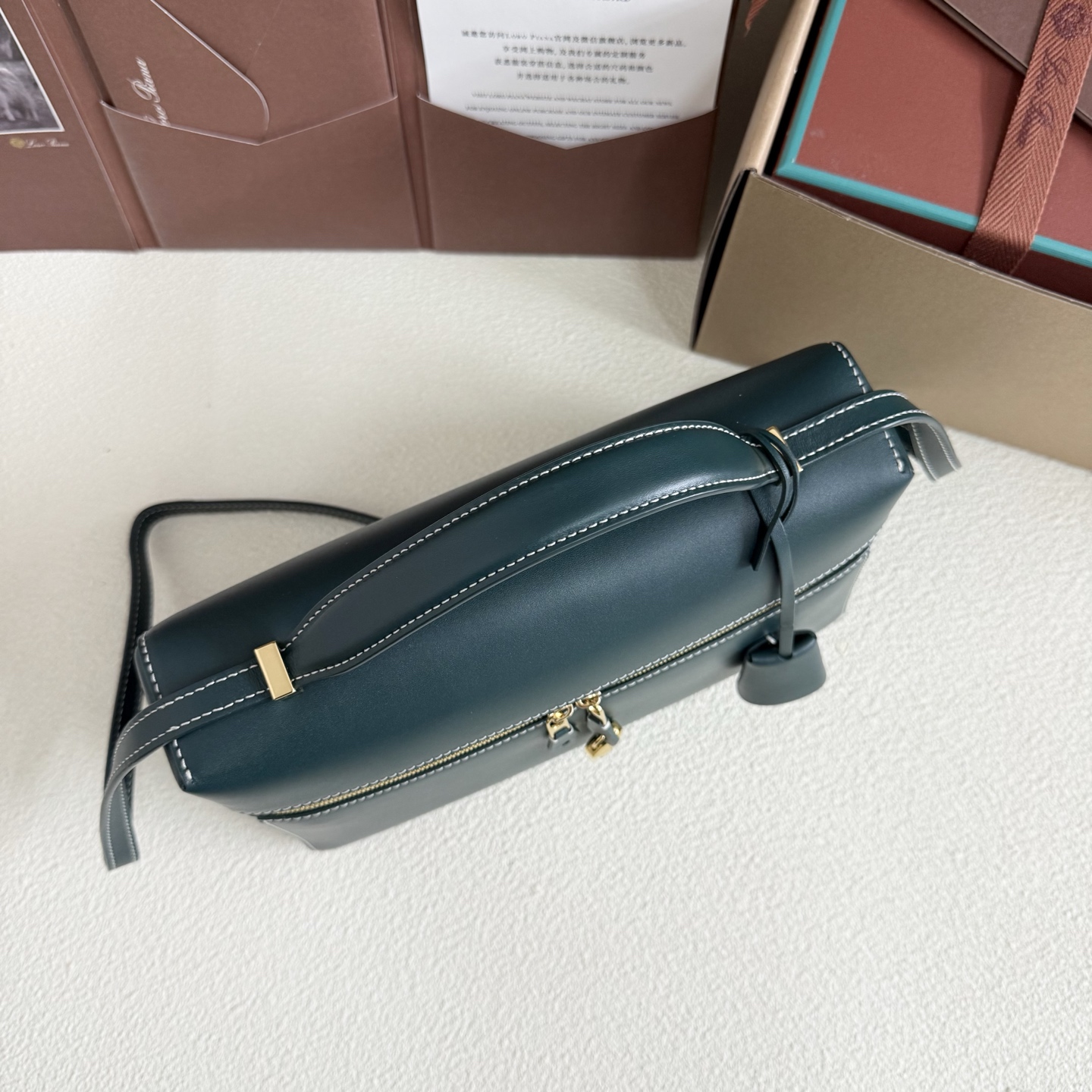 Loro Piana Extra Bag L27 Smooth Calfskin New Petrolio green dark| Loro Piana CC