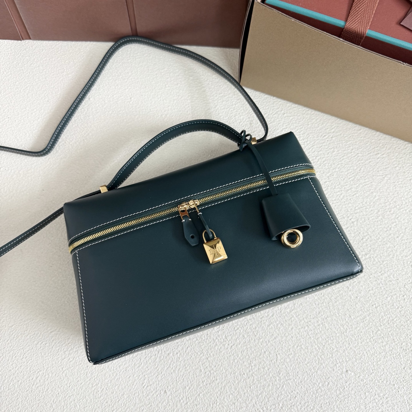 Loro Piana Extra Bag L27 Smooth Calfskin New Petrolio green dark| Loro Piana CC
