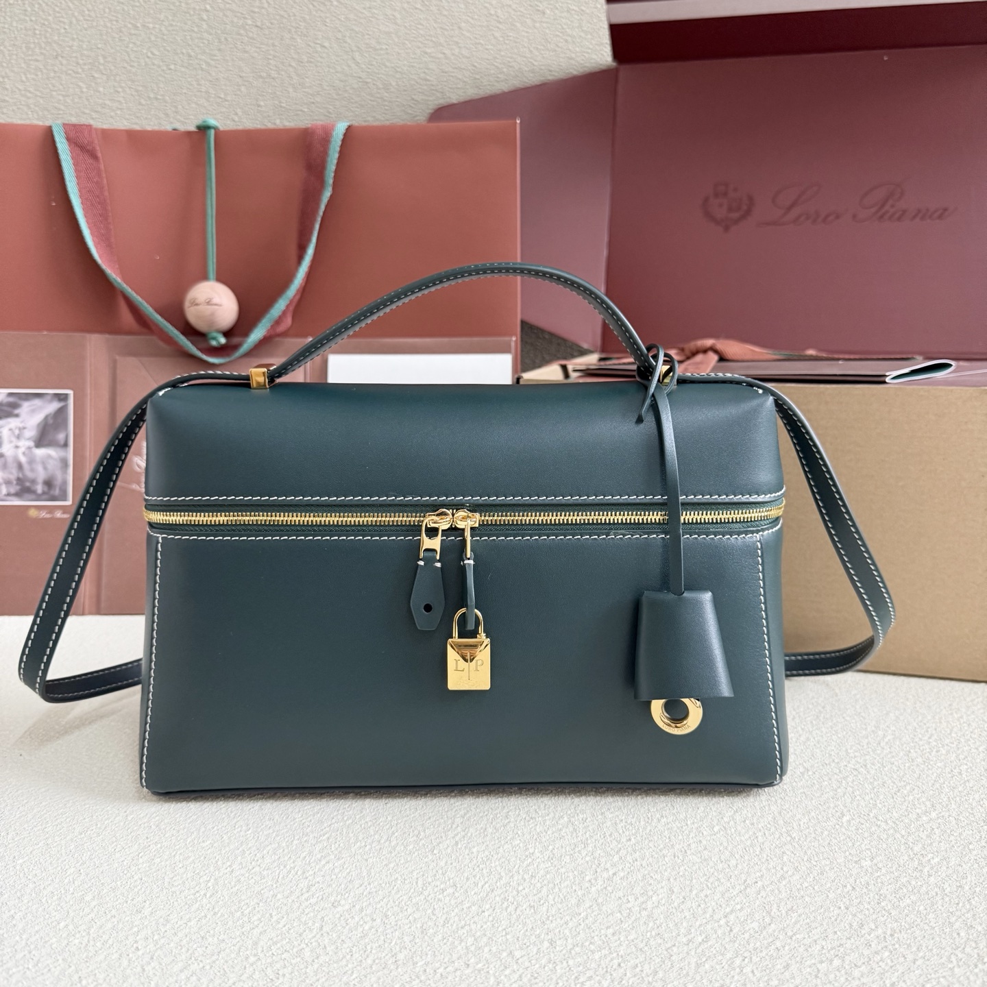 Loro Piana Extra Bag L27 Smooth Calfskin New Petrolio green dark| Loro Piana CC