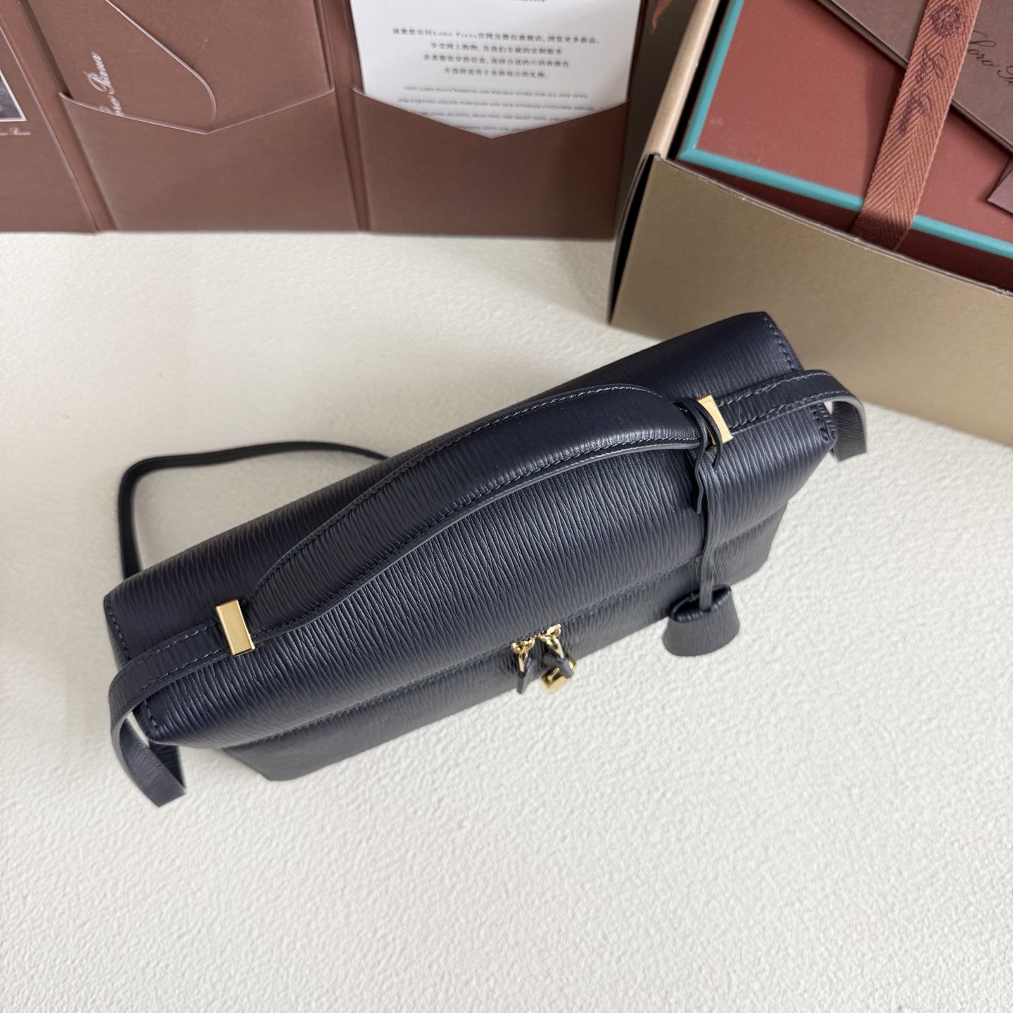 Loro Piana Extra Bag L27 Ox Leather Blue Navy/Sun Gold | Loro Piana US