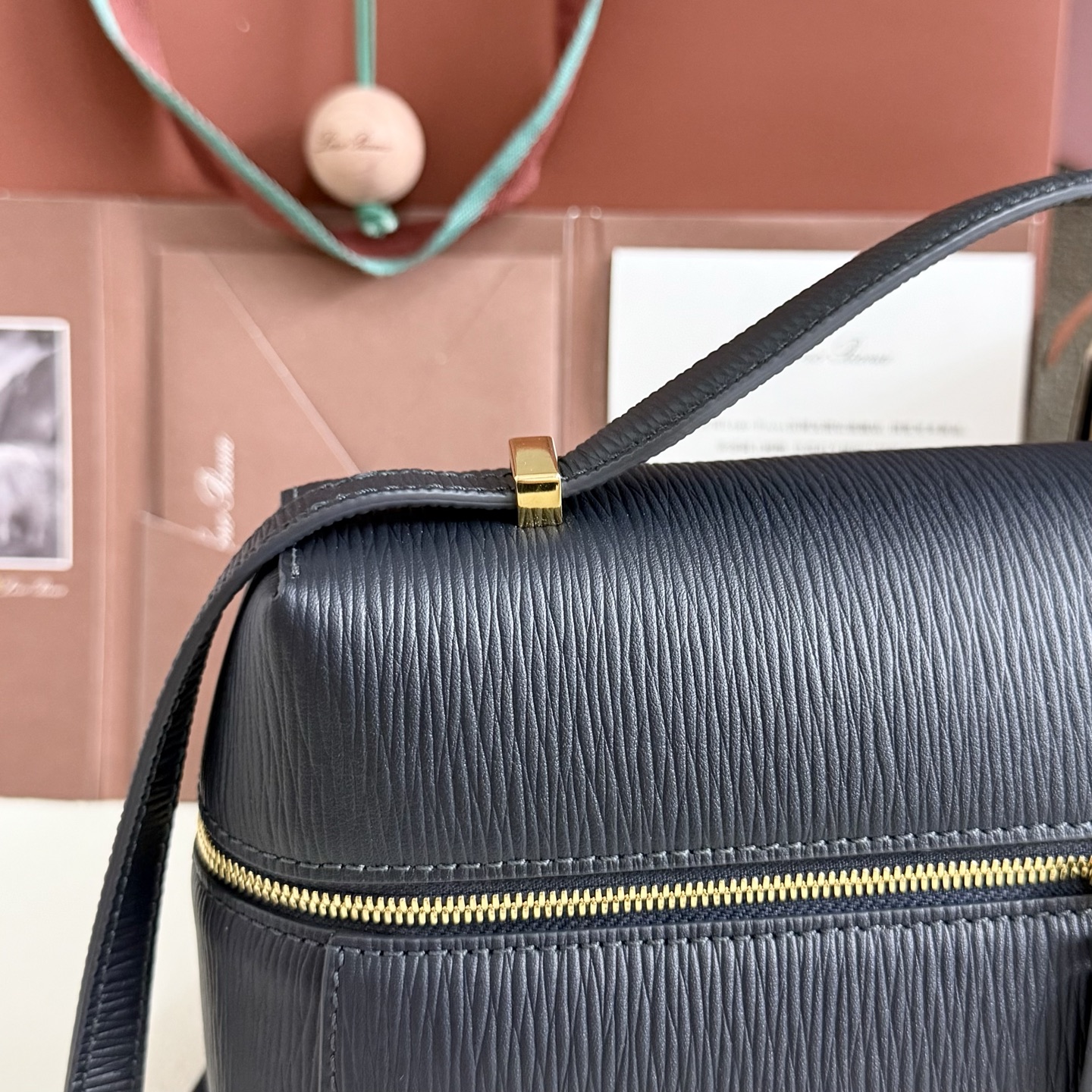 Loro Piana Extra Bag L27 Ox Leather Blue Navy/Sun Gold | Loro Piana US