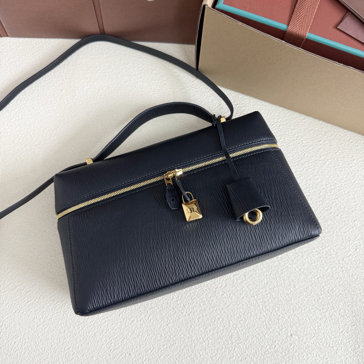 Loro Piana Extra Bag L27 Ox Leather Blue Navy/Sun Gold | Loro Piana US