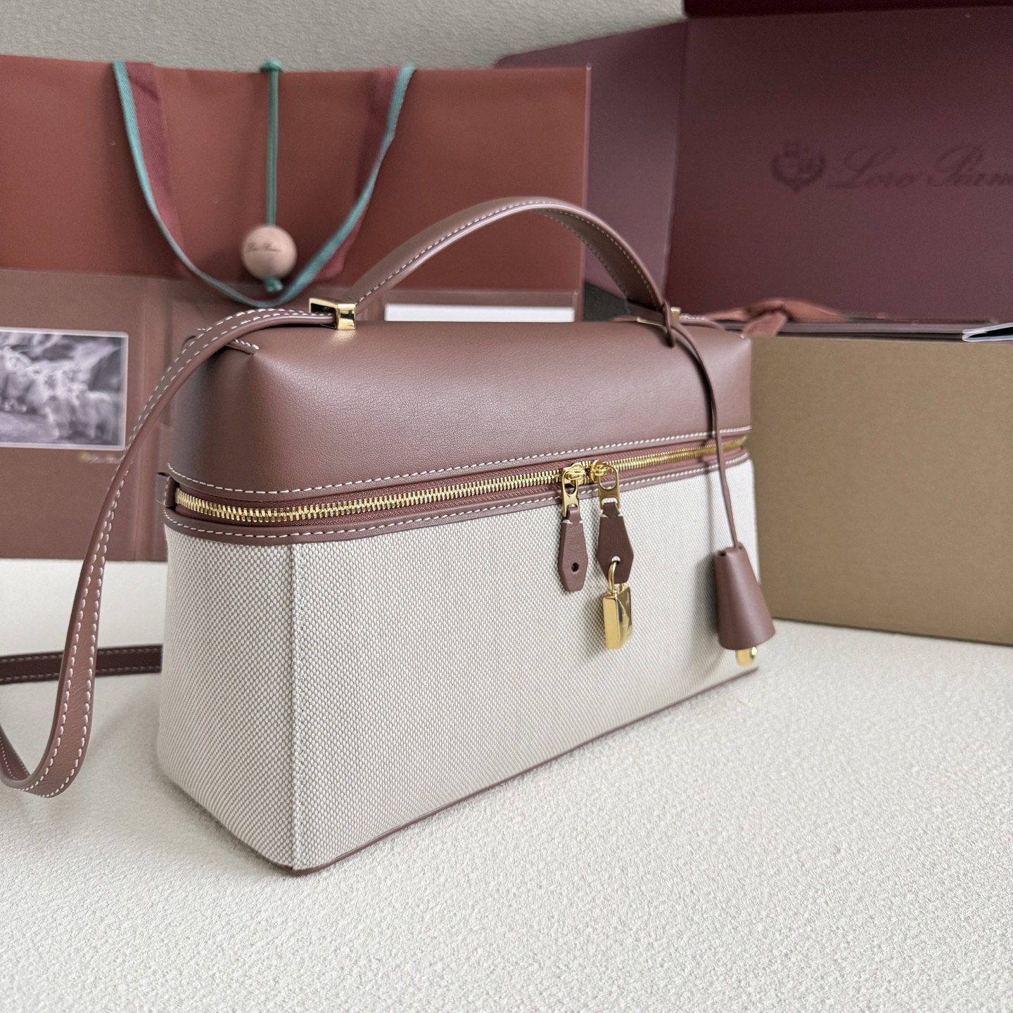 Loro Piana Extra Bag L27 Cotton, Linen Natural/Caramel Sugar/Sun Gold