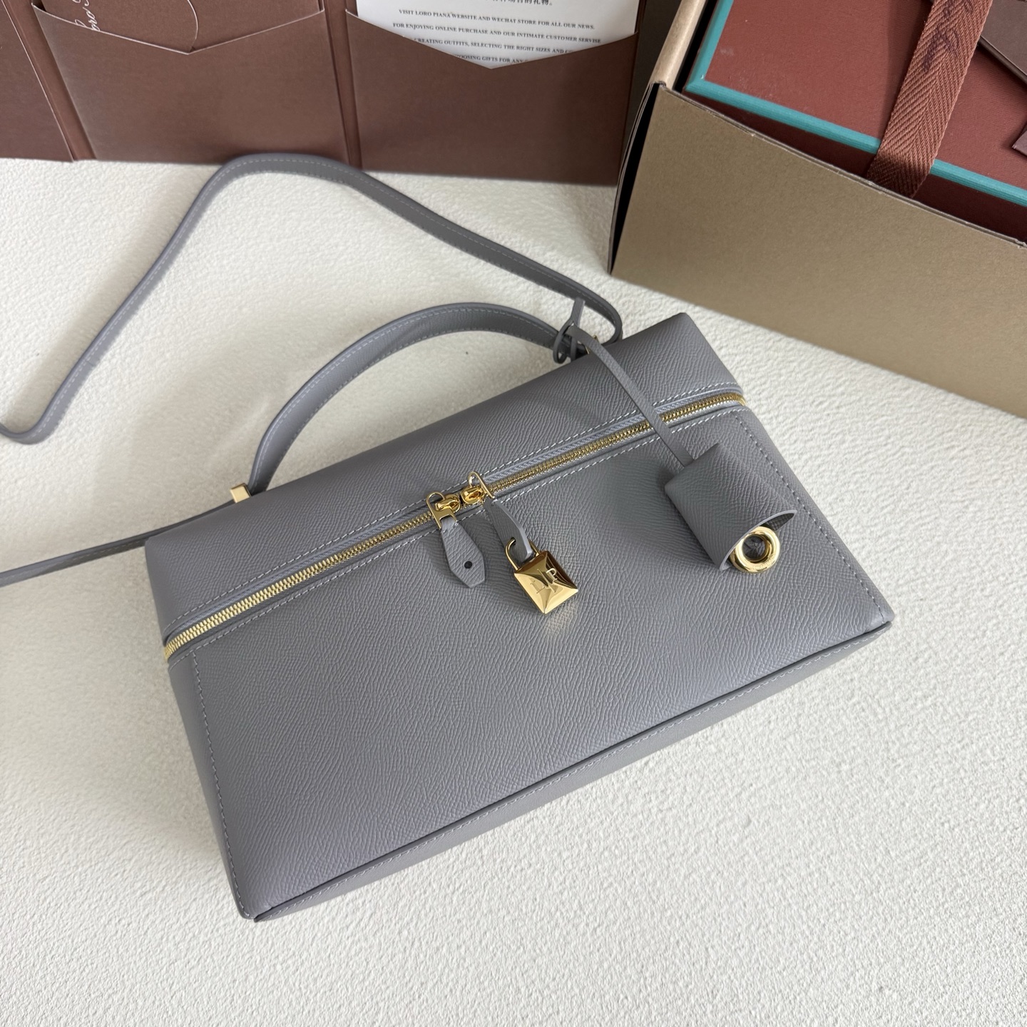 Loro Piana Leather Extra Bag L 27 - Grey Crossbody Bags, Loro Piana03109