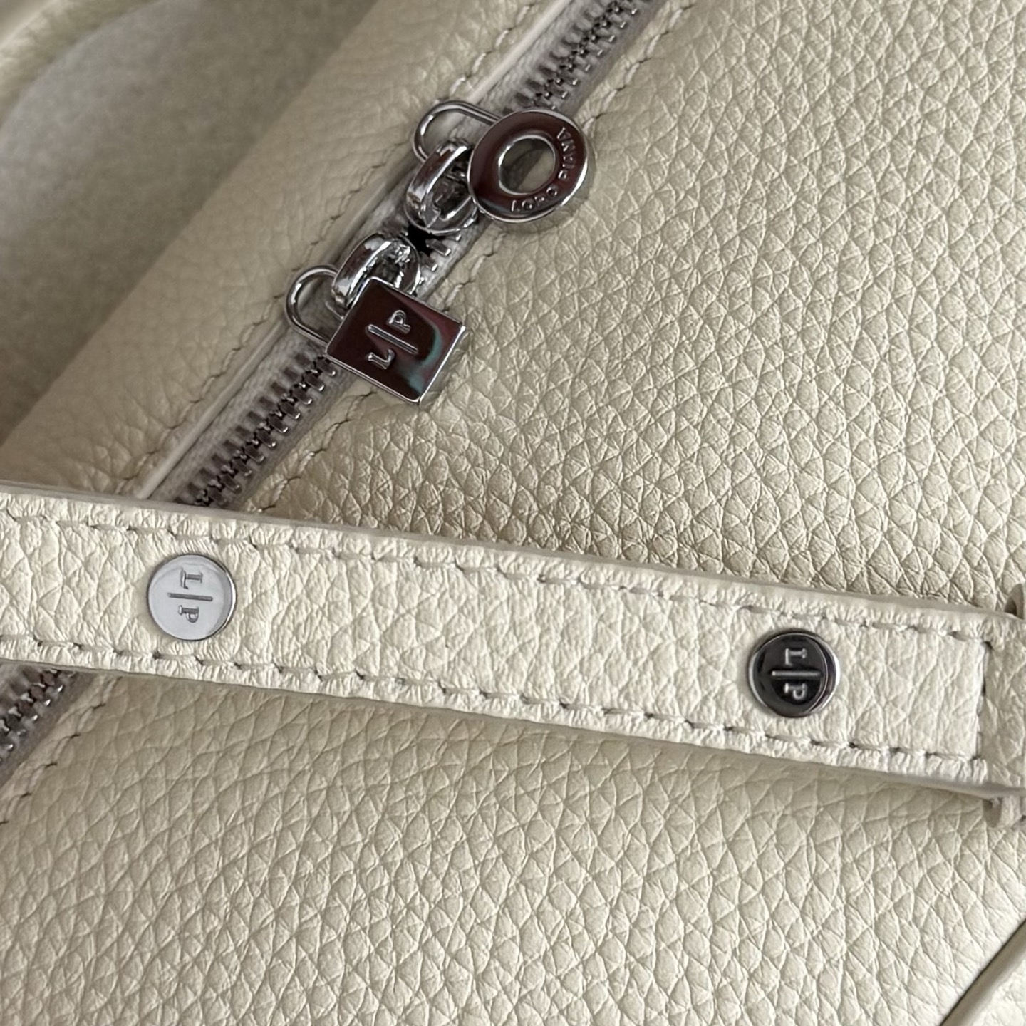 LORO PIANA Grained Calfskin L19 Extra Pocket Pouch Whisp  cream