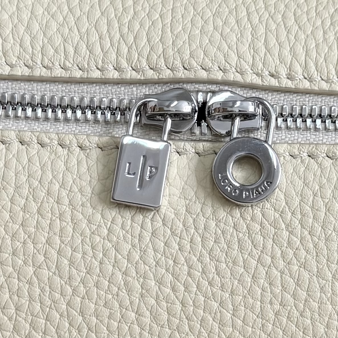 LORO PIANA Grained Calfskin L19 Extra Pocket Pouch Whisp  cream