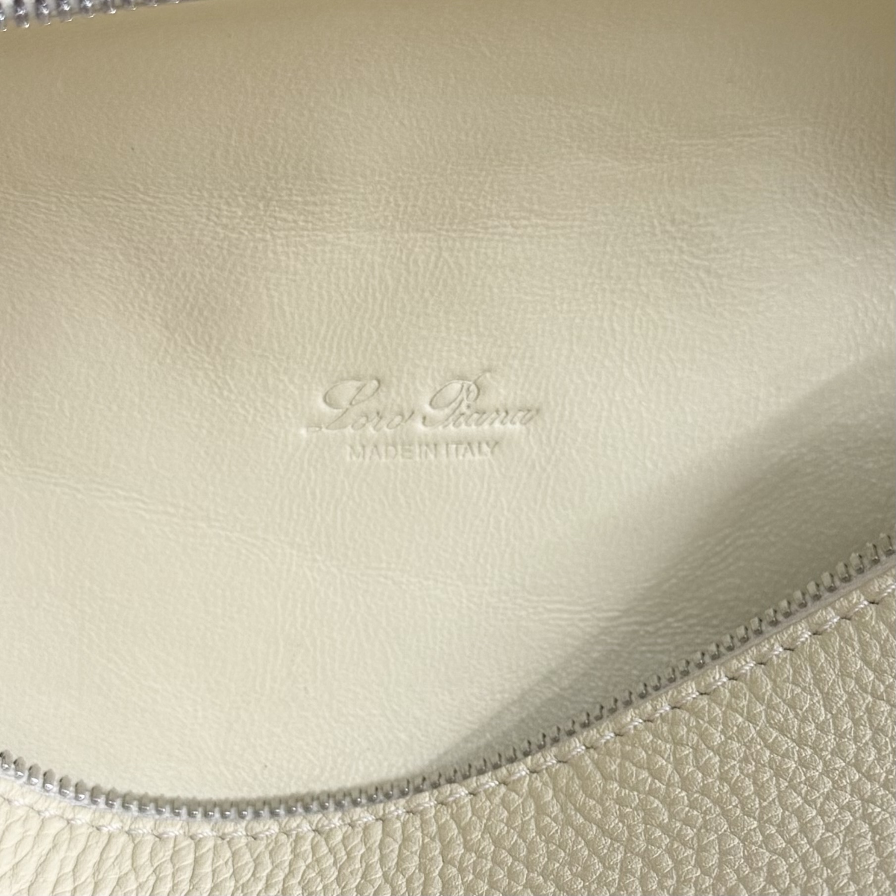 LORO PIANA Grained Calfskin L19 Extra Pocket Pouch Whisp  cream