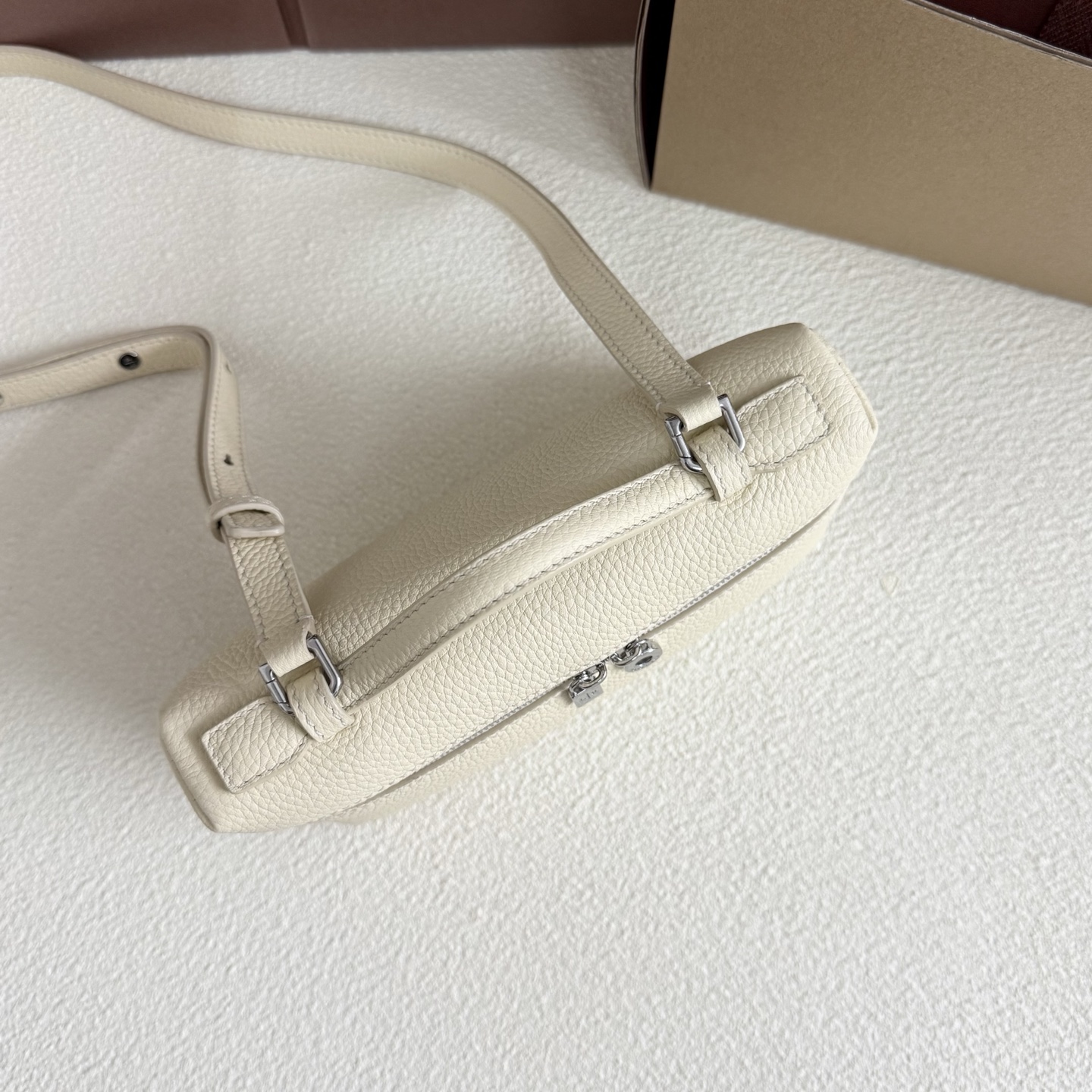 LORO PIANA Grained Calfskin L19 Extra Pocket Pouch Whisp  cream