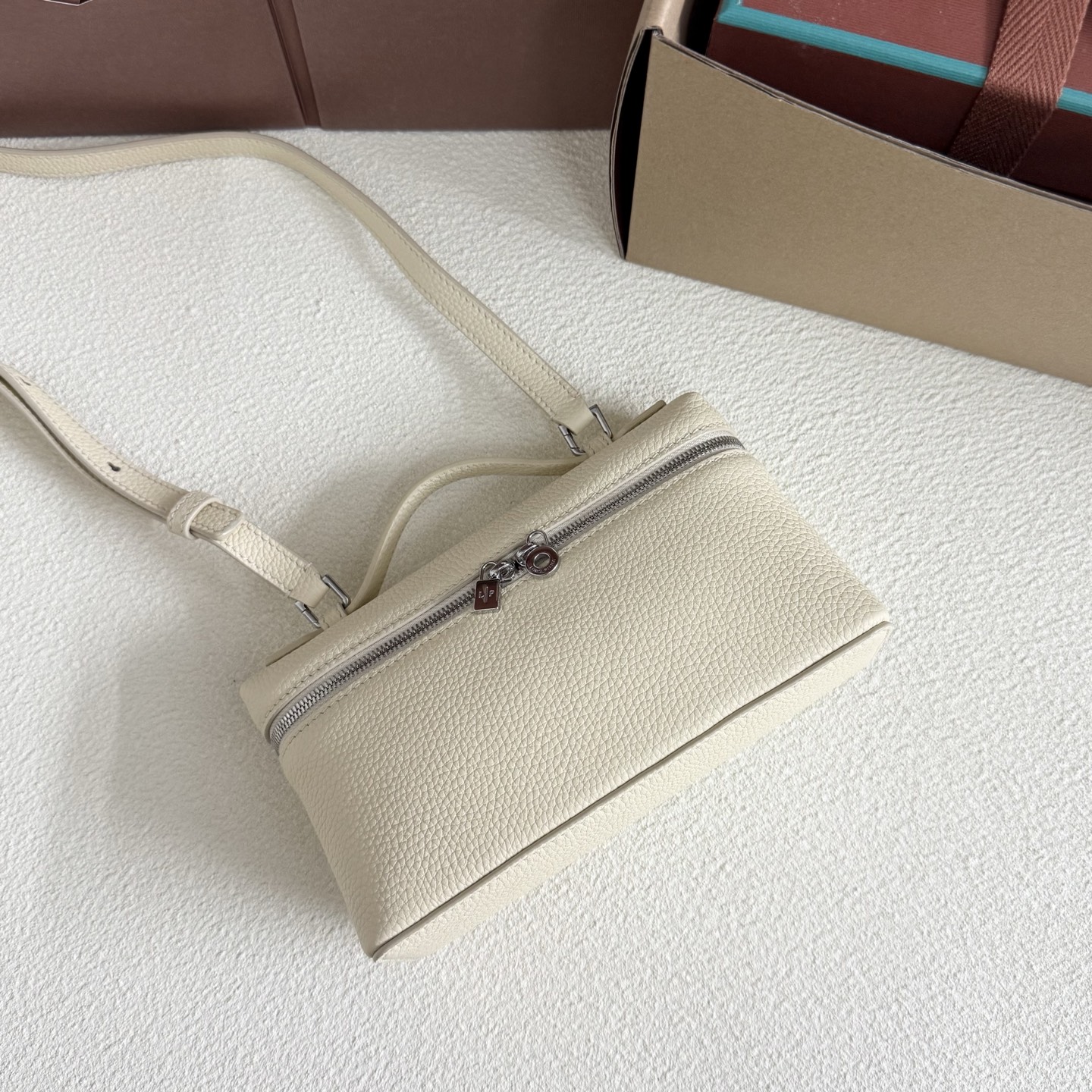LORO PIANA Grained Calfskin L19 Extra Pocket Pouch Whisp  cream