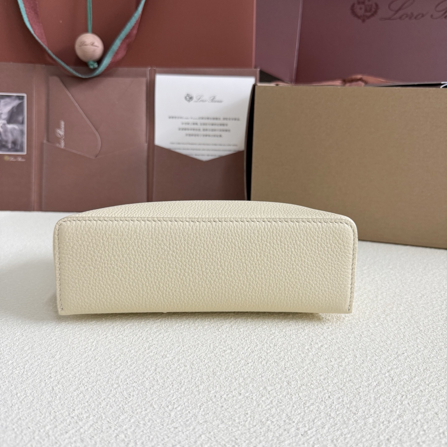 LORO PIANA Grained Calfskin L19 Extra Pocket Pouch Whisp  cream