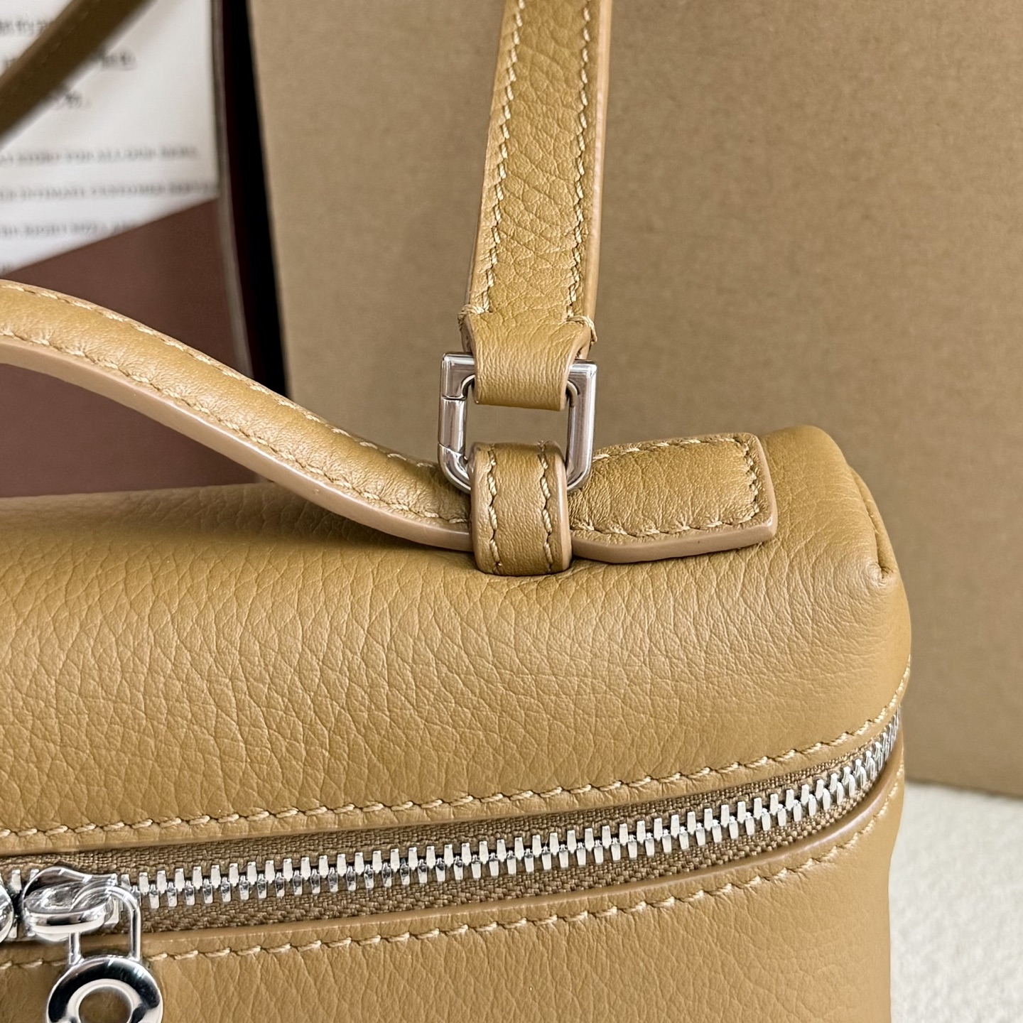 Loro Piana Extra Pocket L19 Leather Pouch In Warm Mastic  Loro Piana