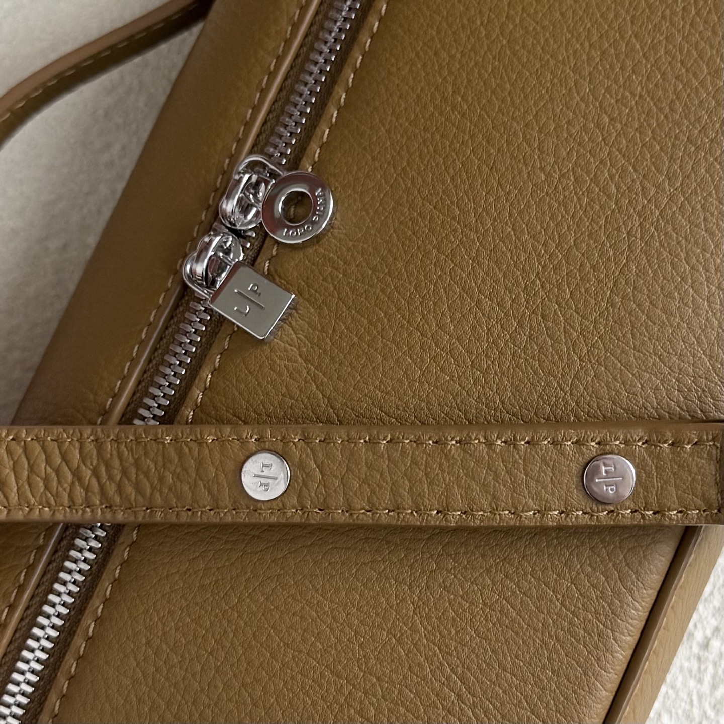 Loro Piana Extra Pocket L19 Leather Pouch In Warm Mastic  Loro Piana