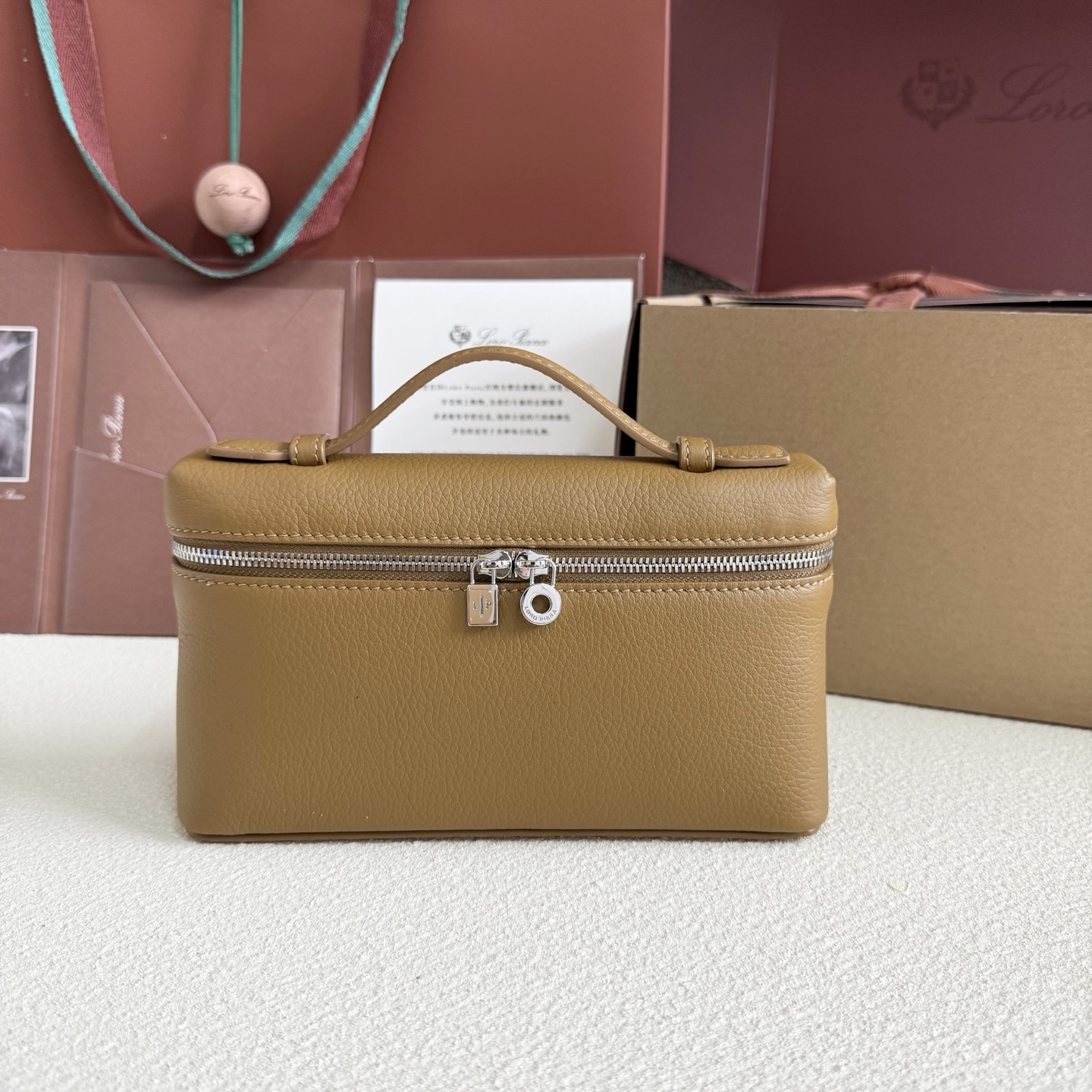 Loro Piana Extra Pocket L19 Leather Pouch In Warm Mastic  Loro Piana