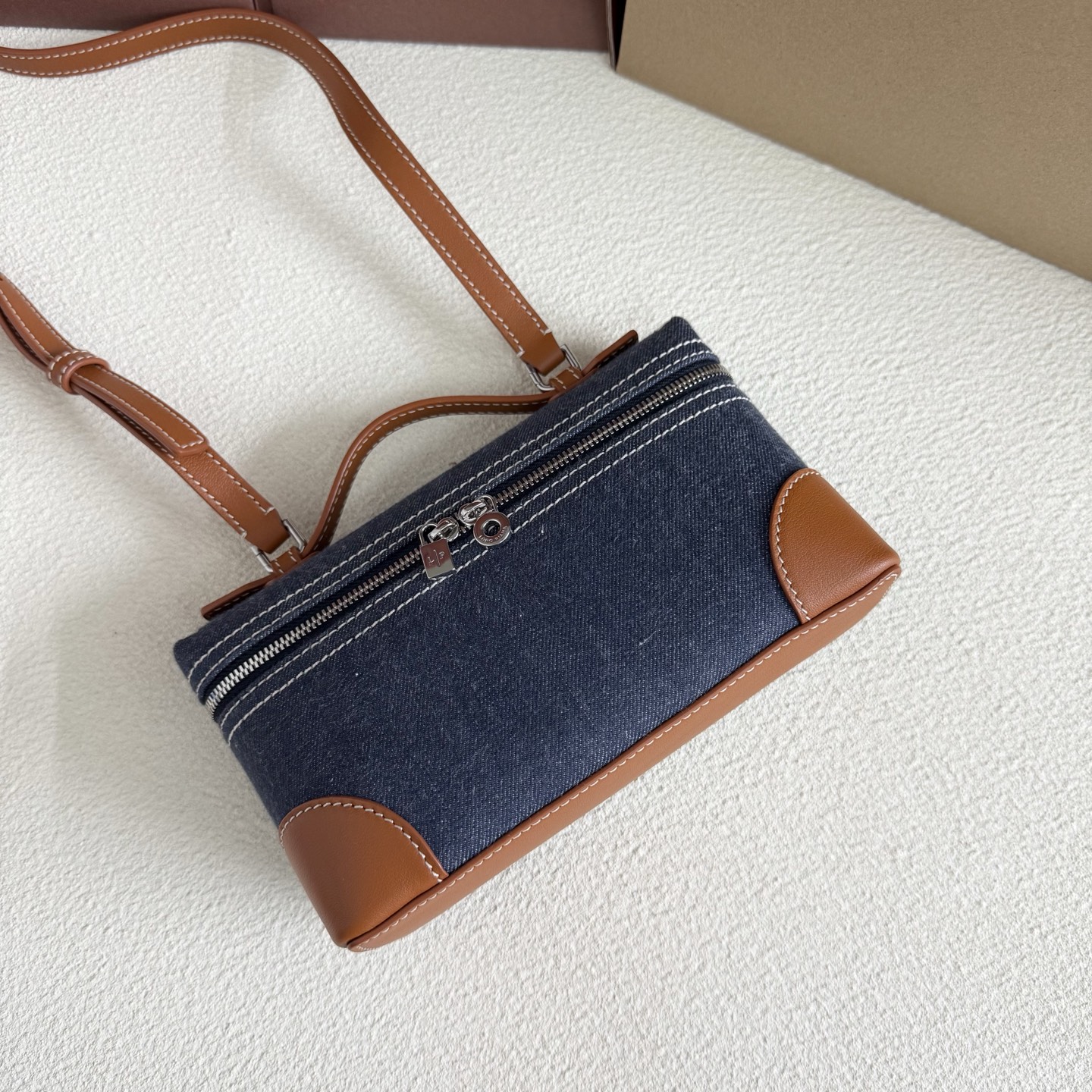 LORO PIANA Denim L19 Extra Pocket Pouch Blue Warm Tan 1591726