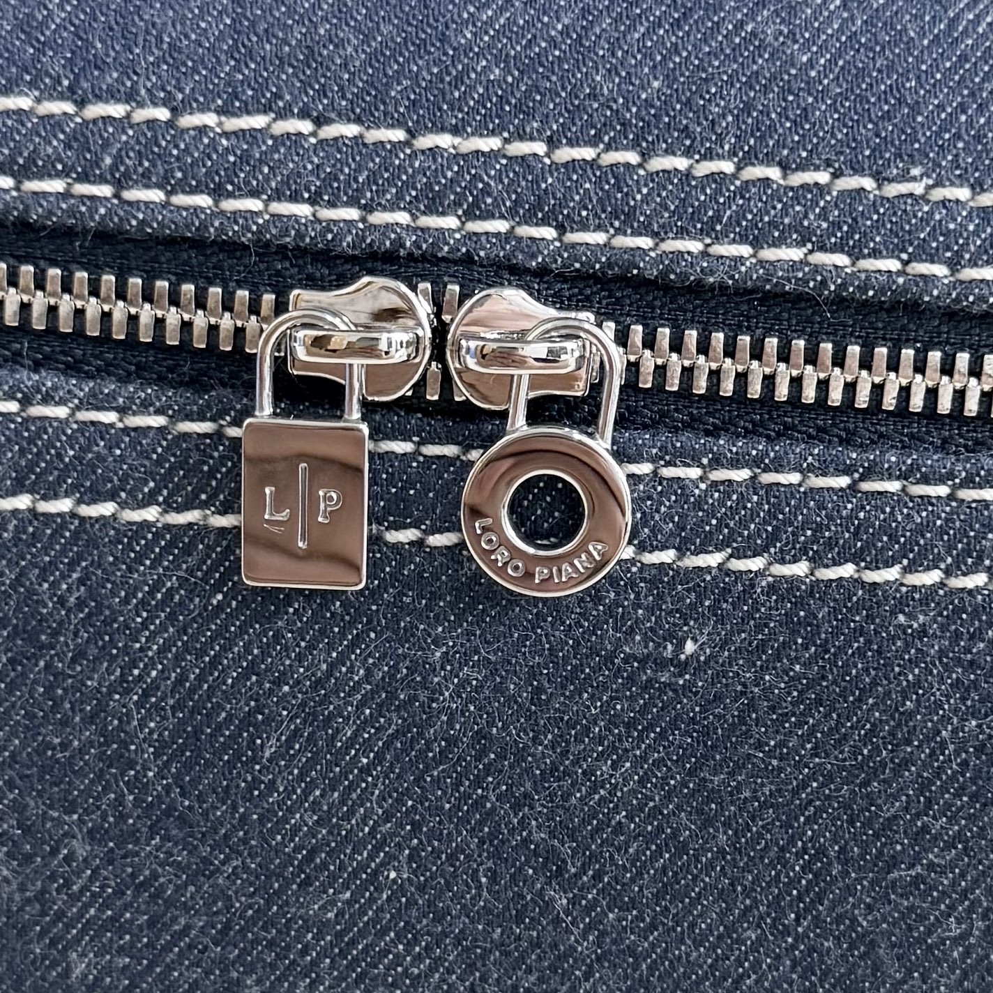 LORO PIANA Denim L19 Extra Pocket Pouch Blue Warm Tan 1591726