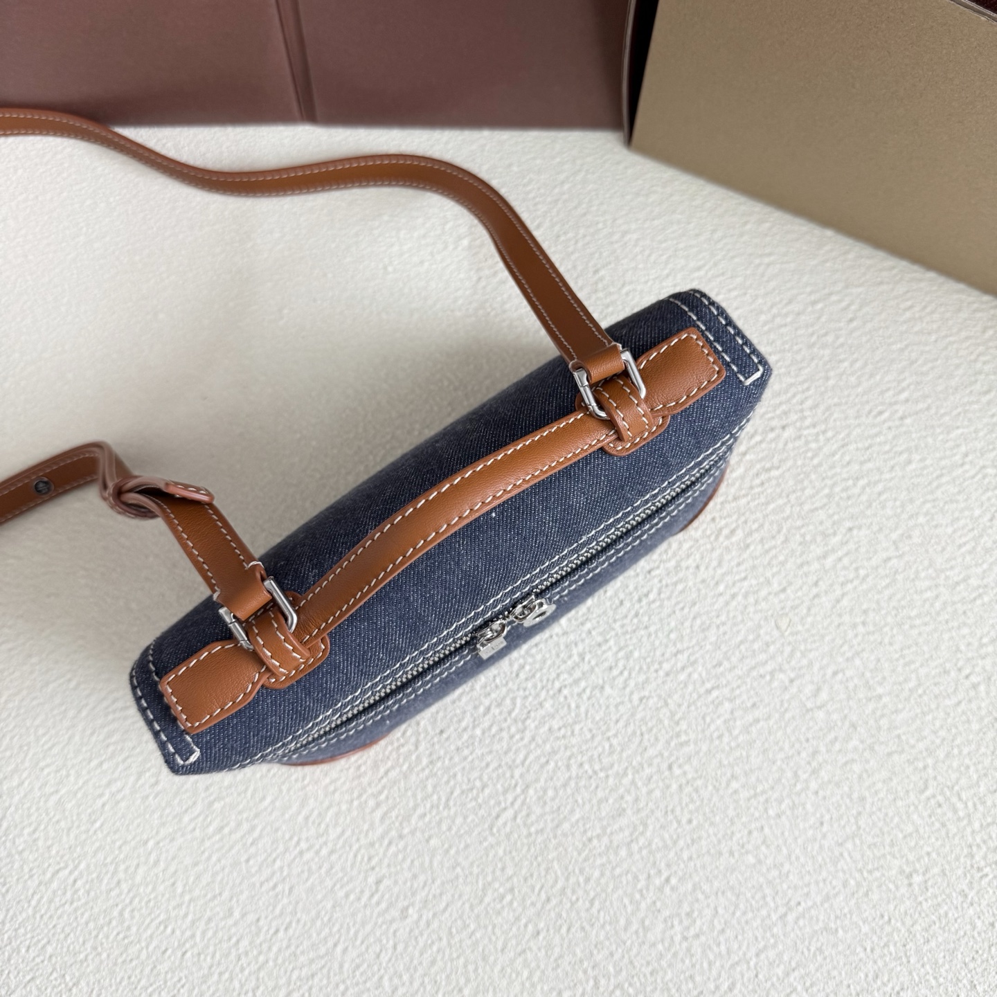 LORO PIANA Denim L19 Extra Pocket Pouch Blue Warm Tan 1591726