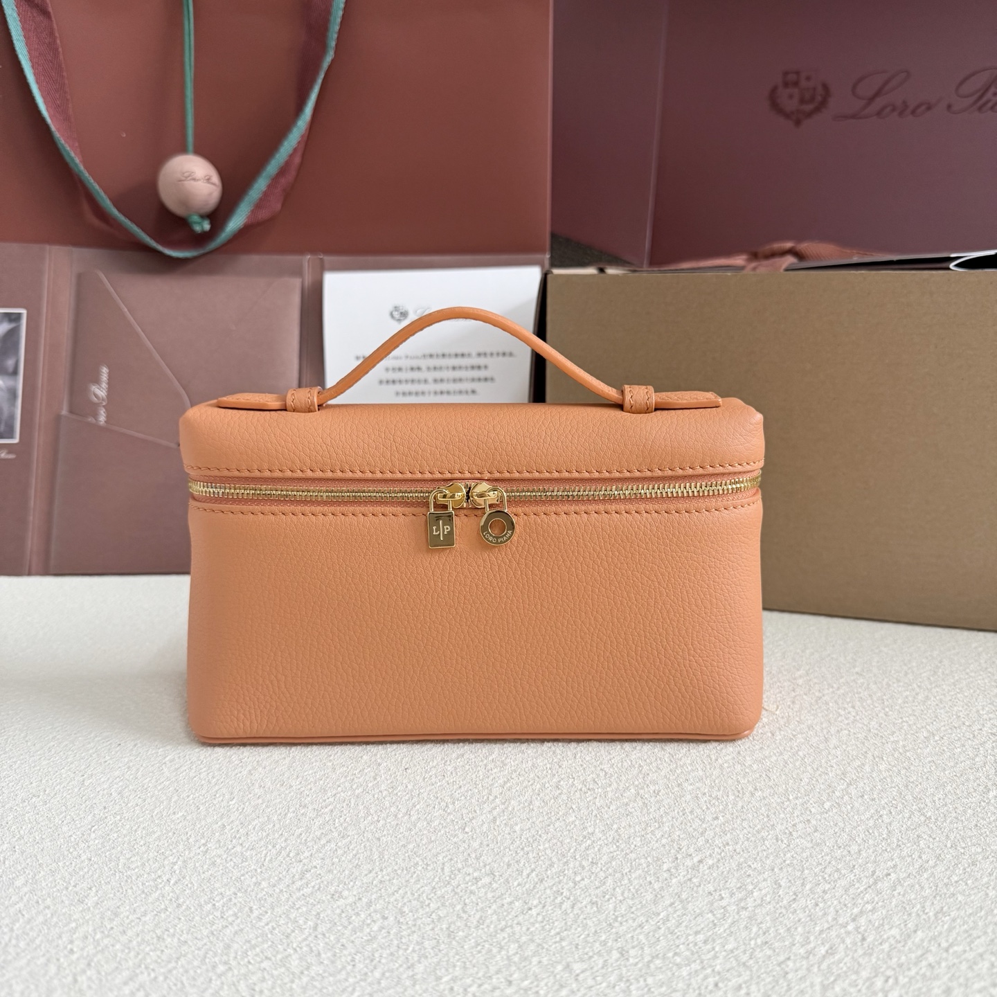 Extra pocket leather crossbody bag Loro Piana Orange in