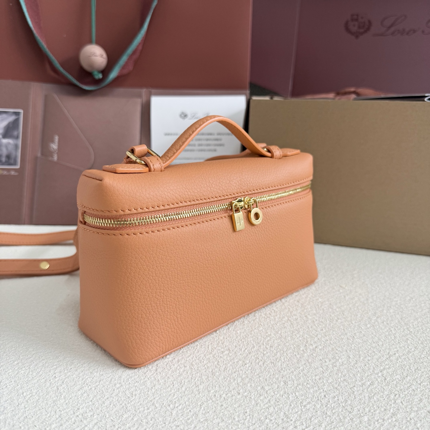 Extra pocket leather crossbody bag Loro Piana Orange in